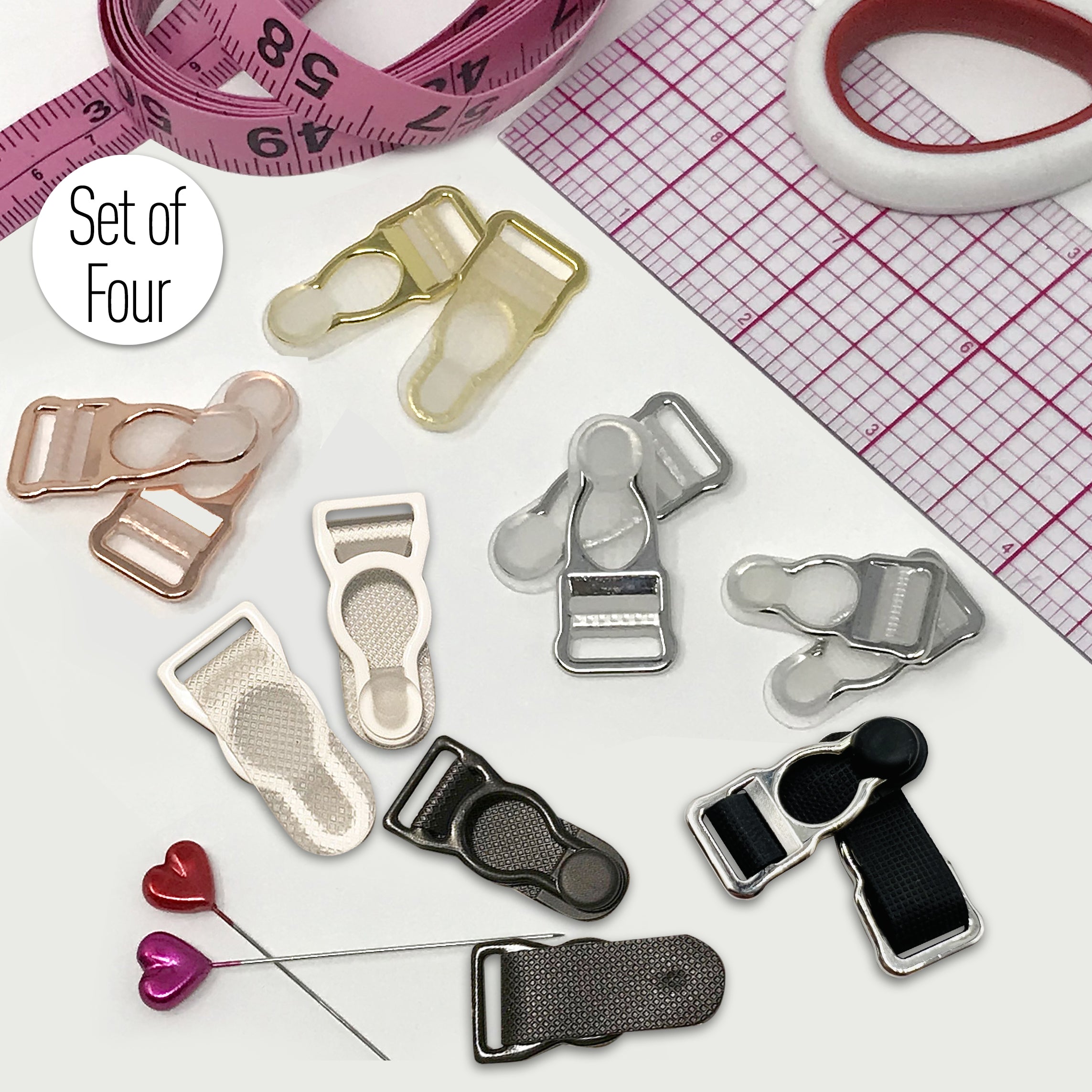 3/8" (10mm) or 1/2" (12mm) Garter Clips- Set of 4 Black/Silver / 1/2" 3/8" (10mm) or 1/2" (12mm) Garter Clips- Set of 4 Black/Silver / 1/2"