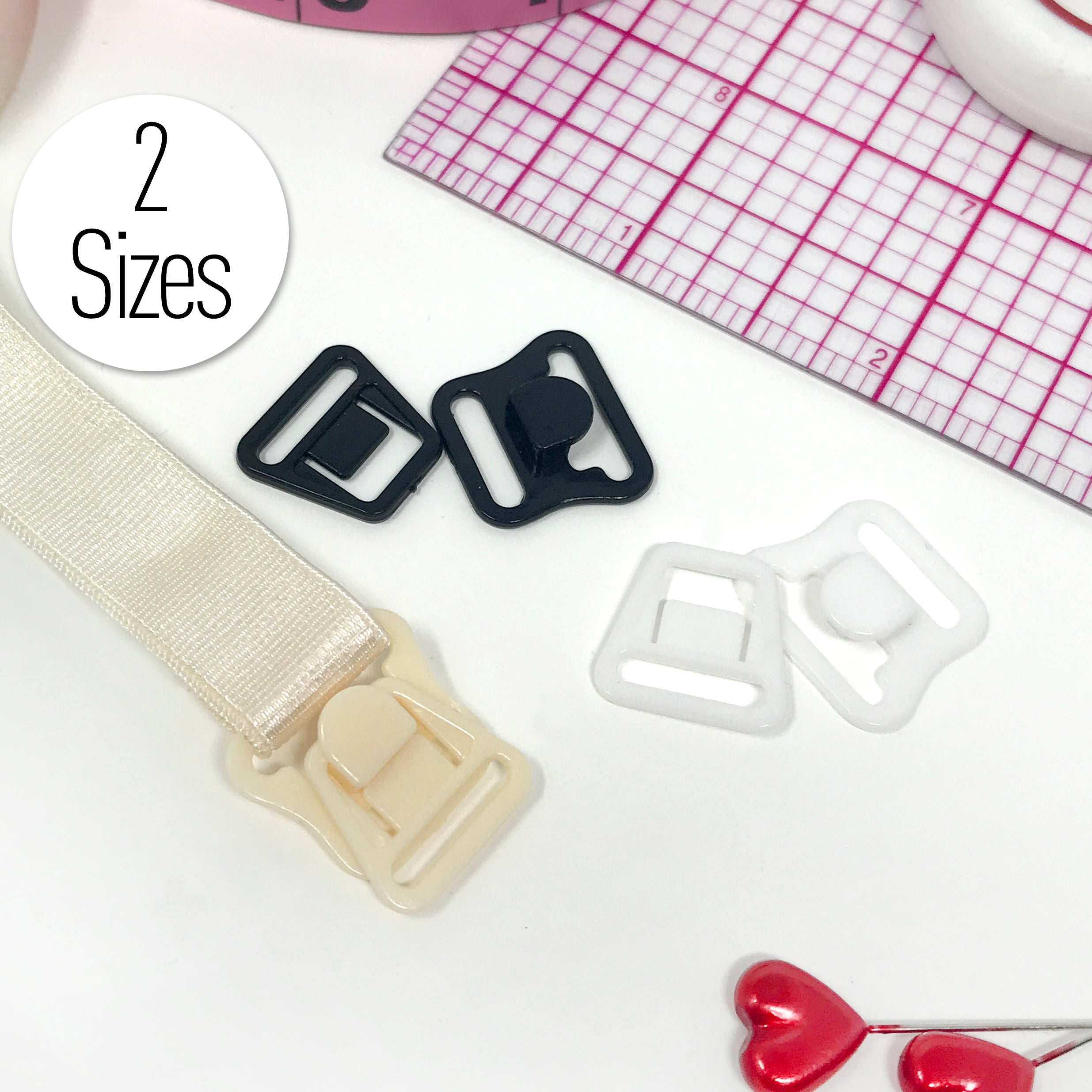 1/2" (12mm) or 3/4" (18mm) Maternity Bra Strap Hooks in Black, White & Ivory- Set of 2 - Stitch Love Studio