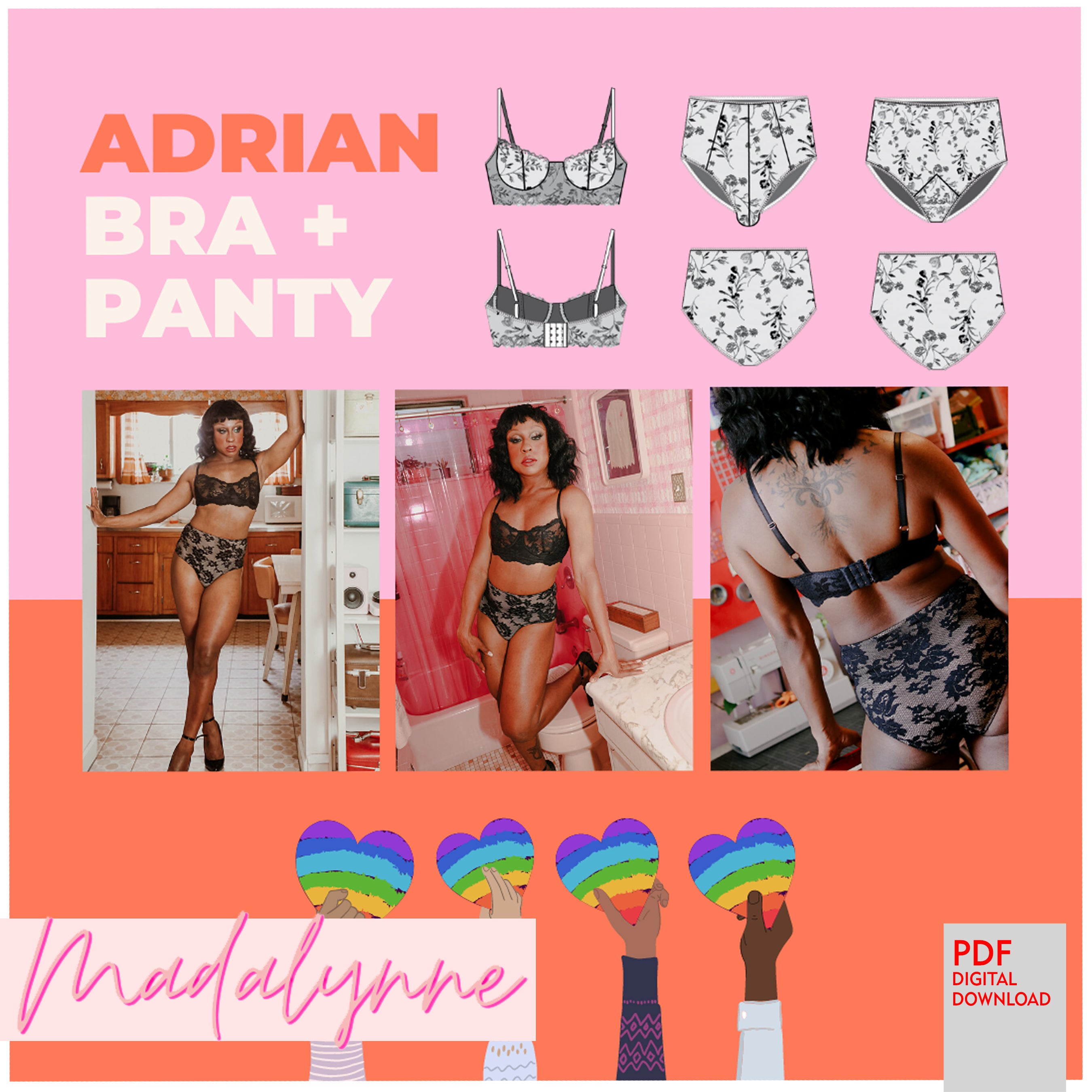 PDF Madalynne Sewing Pattern- Adrian Transgender Bra and Panty