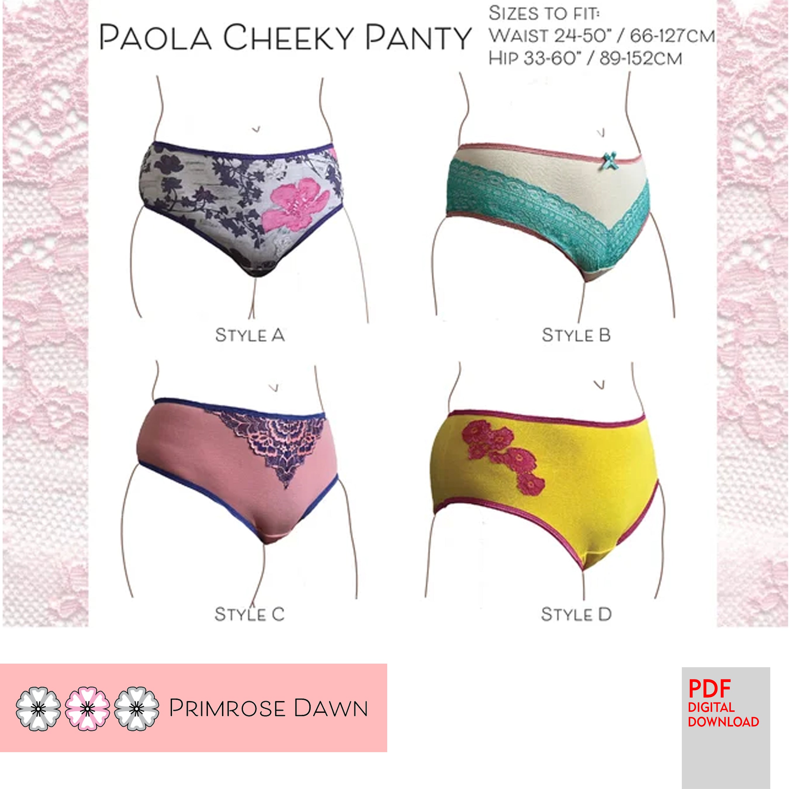 Downloadable PDF Anna Hipster Panty Sewing Pattern, Sizes XS-L