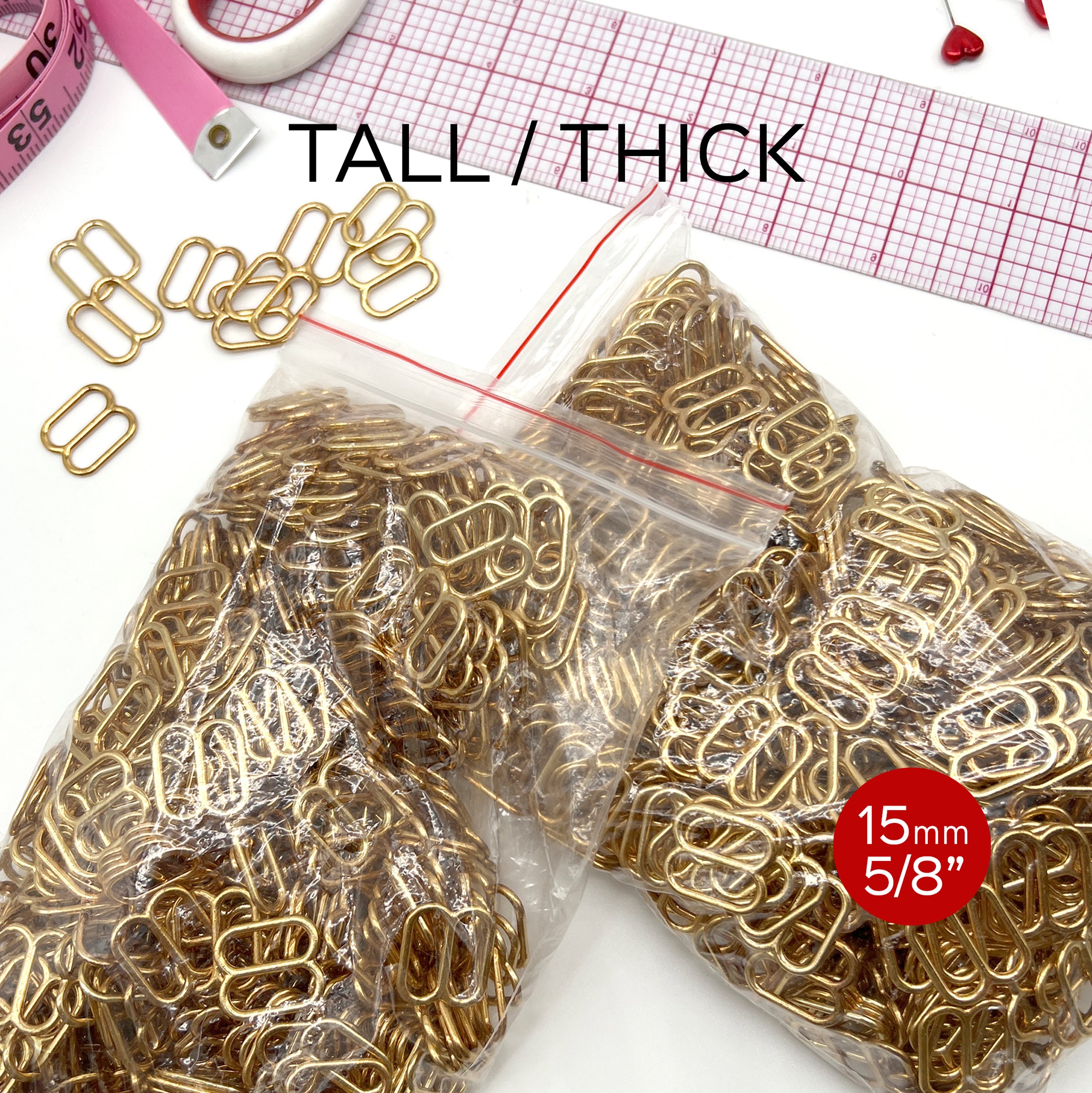 CLEARANCE- 484 Pair of Tall Thick Sliders in Gold for Swimwear or Bra making- 5/8" / 15mm - Stitch Love Studio
