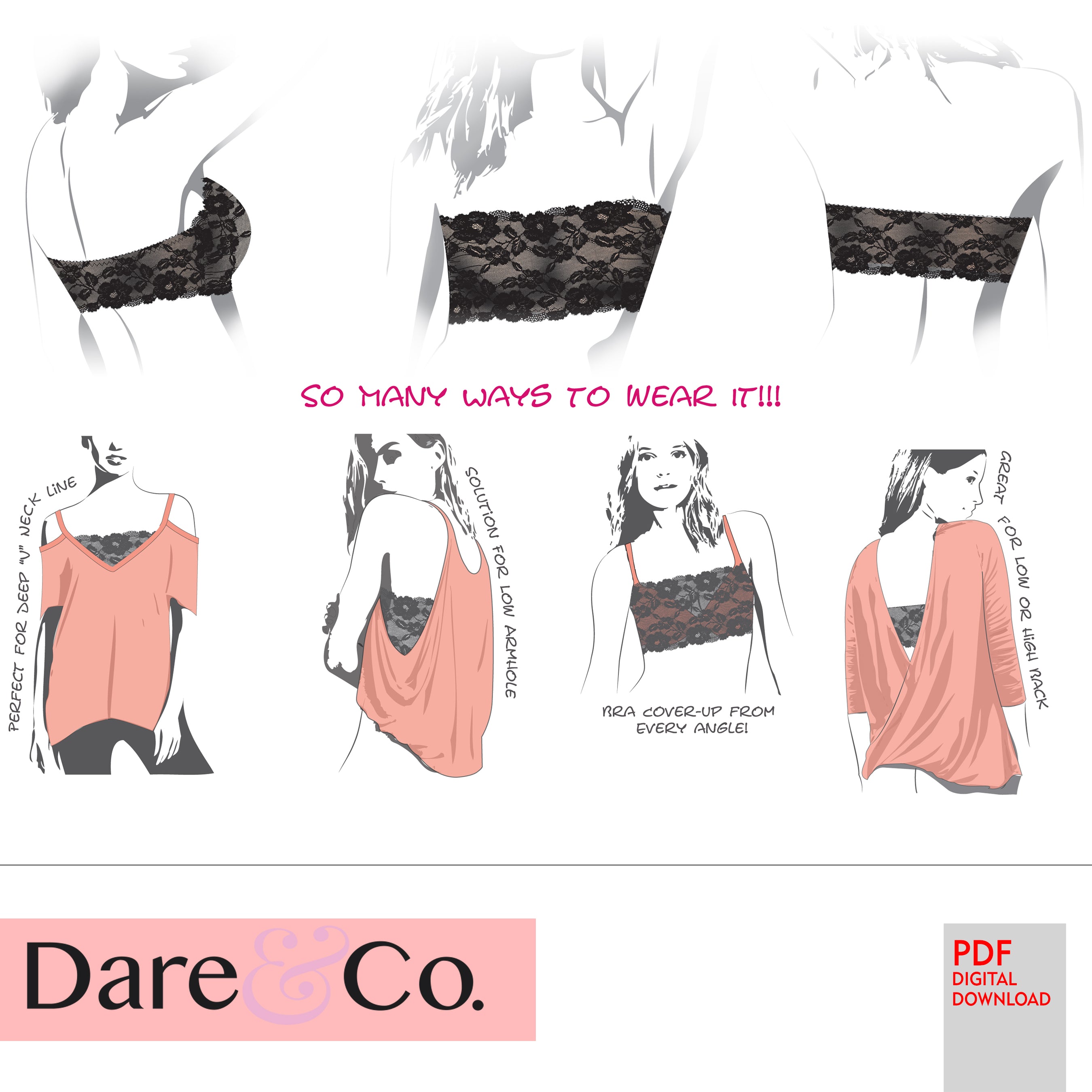 PDF Dare & Co Sewing Pattern. Line and Unlined Bandeau- Sizes XS