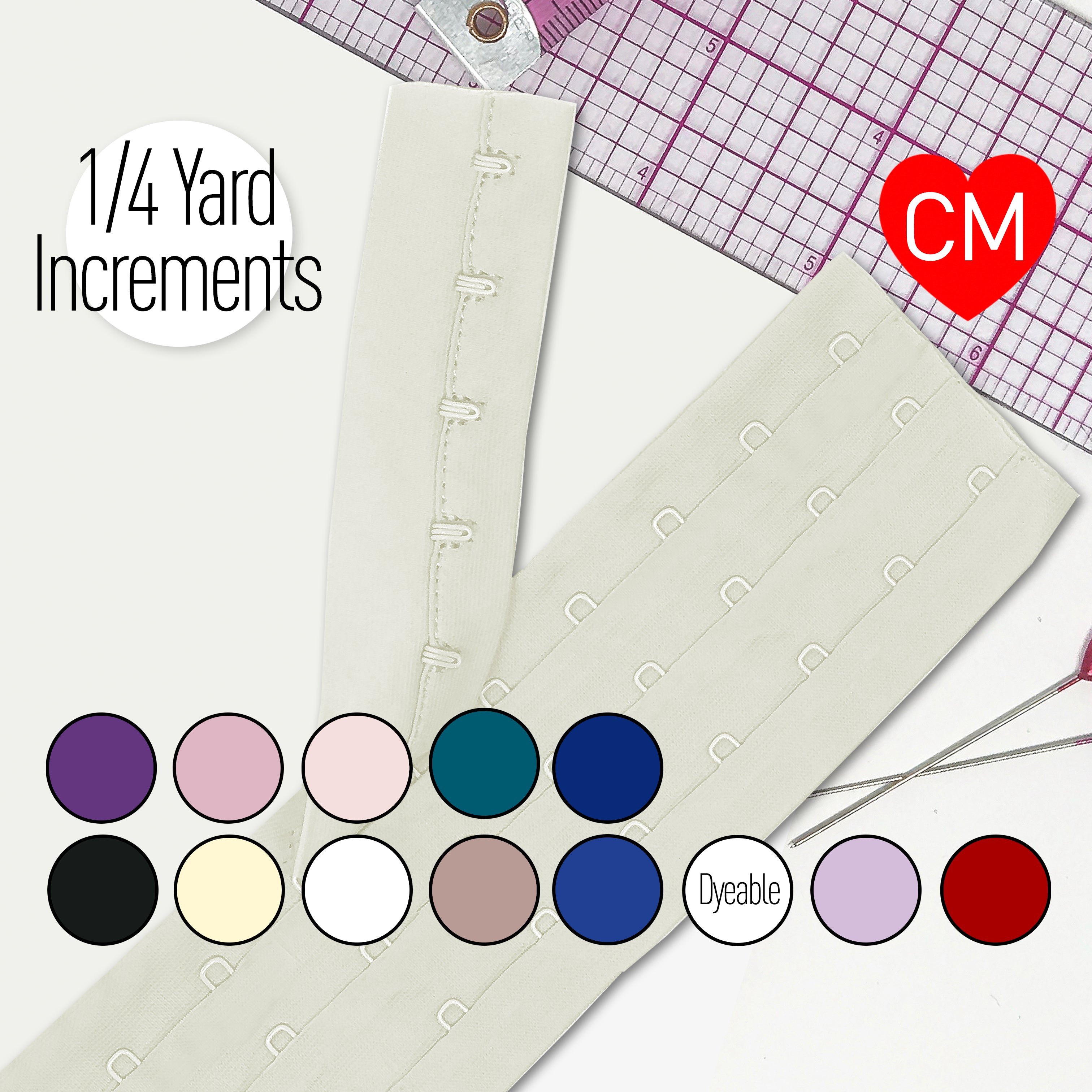 Continuous 3 Row Hook and Eye Tape, by the 1/4 Yard Increments
