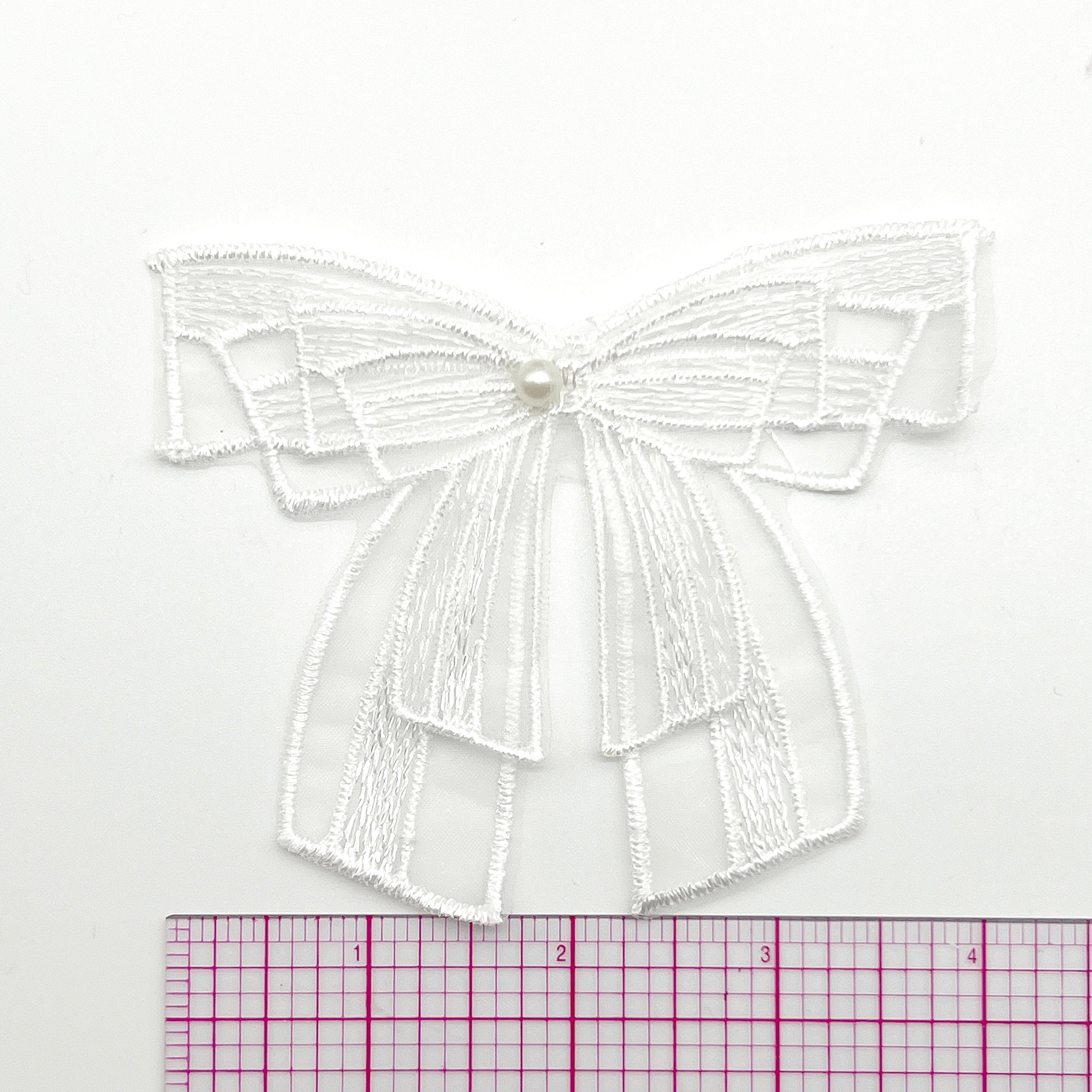 Large White Bow Layered with Pearlesque Bead Applique- Set of 4