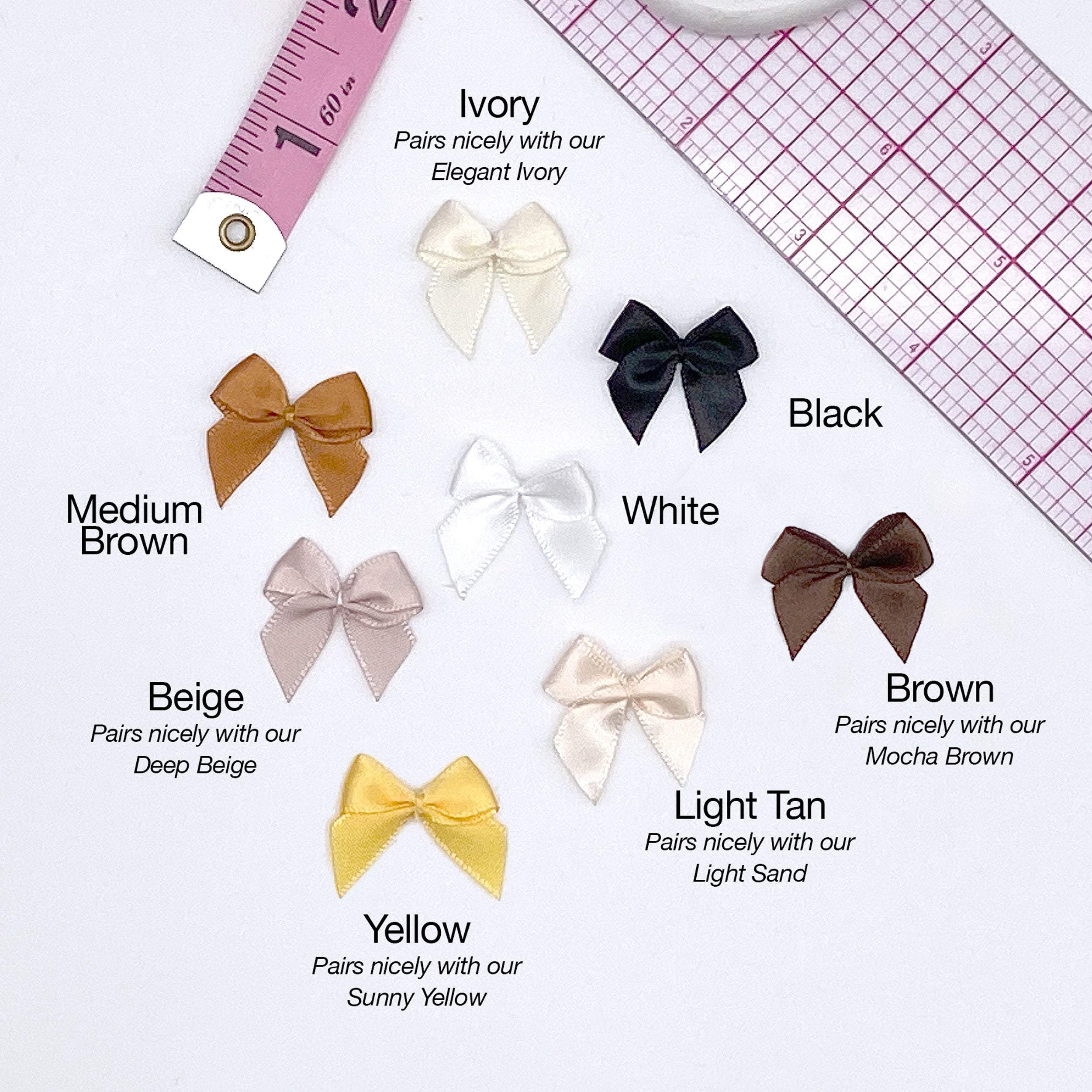 1" or 25mm Small Satin Bows in 18 Colors!- Set of 2 - Stitch Love Studio