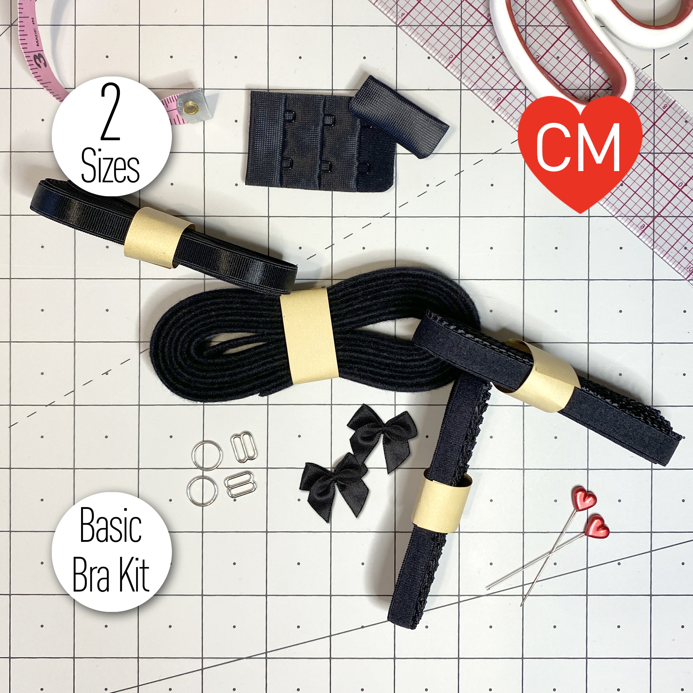 Basic Bra or Bralette Making Kit in Black- 3/8" (10mm) or 1/2" (12mm) - Stitch Love Studio