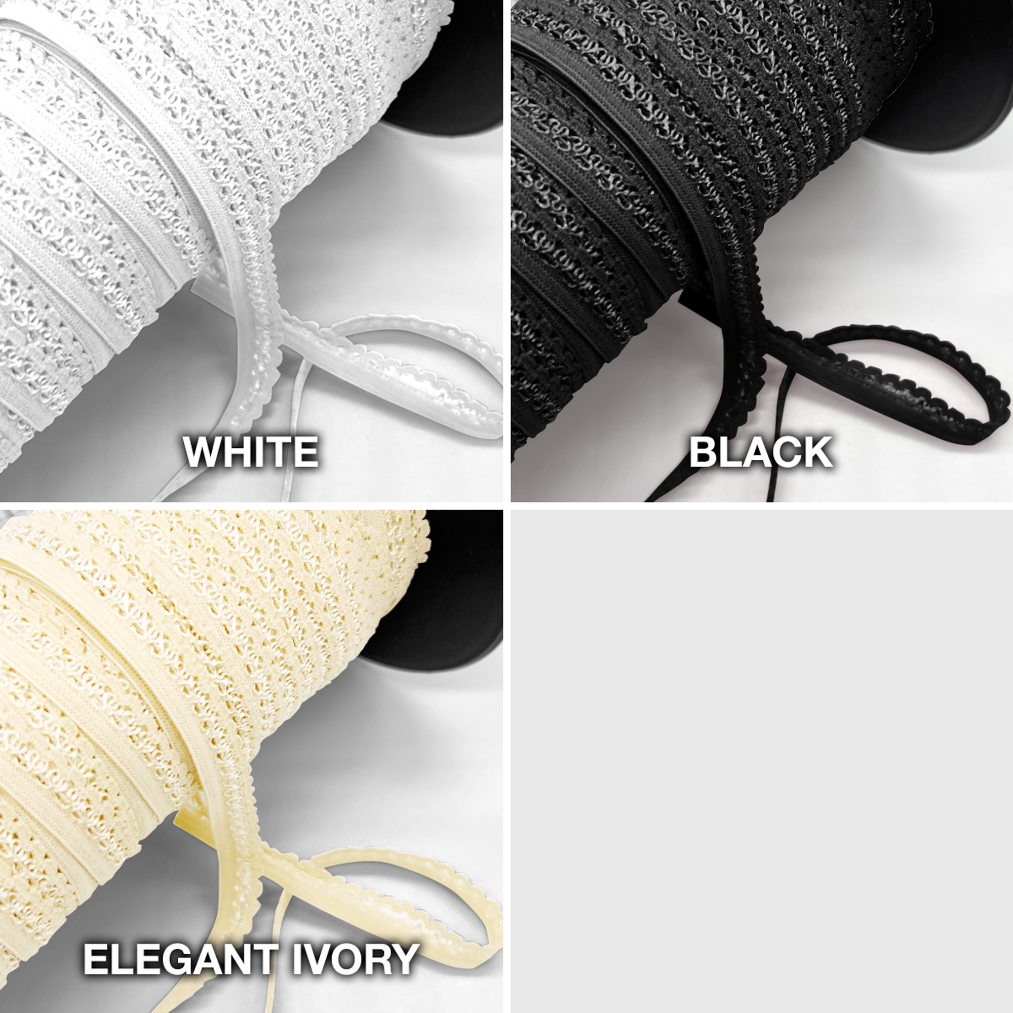 TO BE DISCONTINUED- 1/4" (6mm), 3/8" (10mm) edge to edge, Decorative Picot Elastic- 2 Yards - Stitch Love Studio