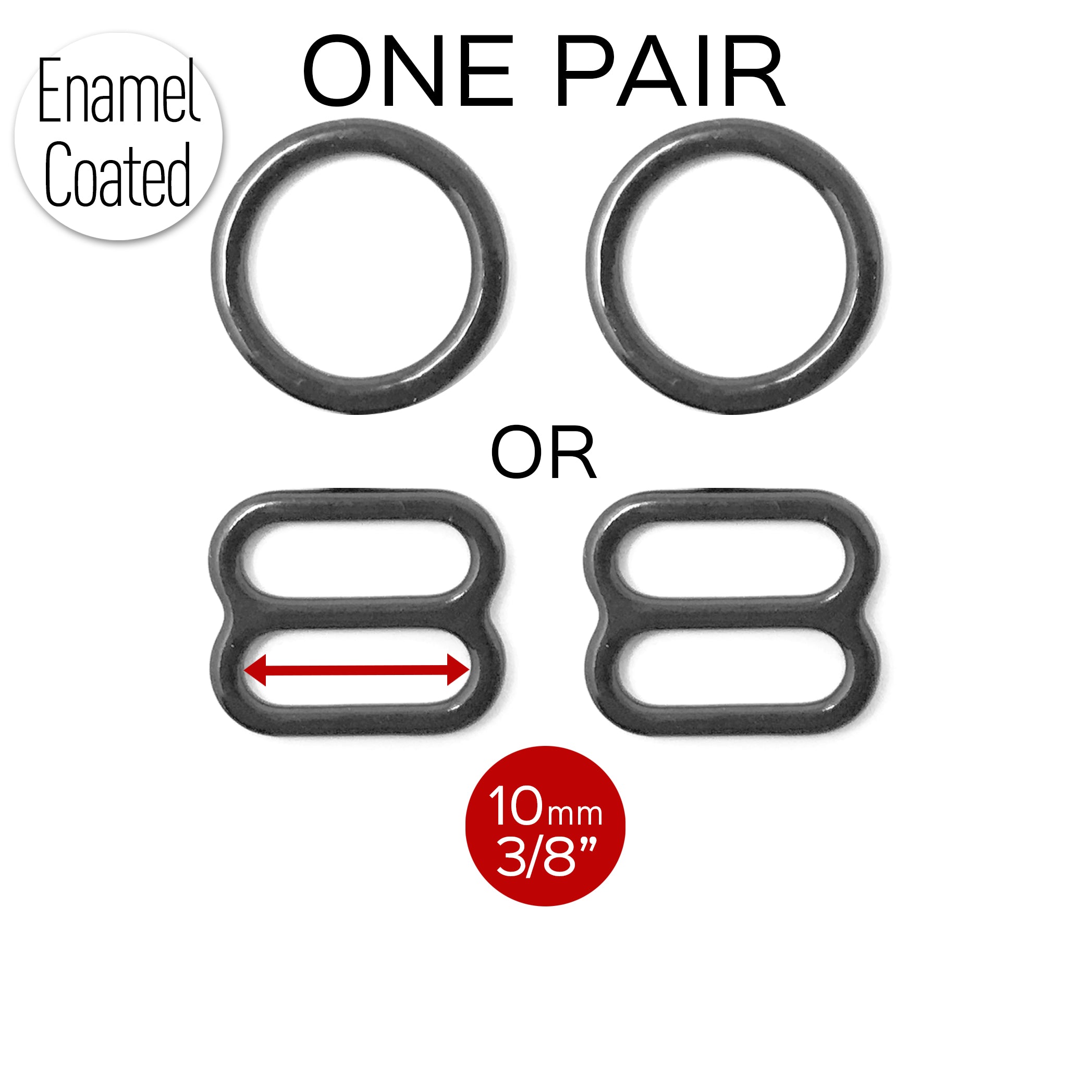 Set of 2 Rings OR 2 Sliders Bra Strap Sliders in Charcoal Grey- 3/8" (10mm) - Stitch Love Studio