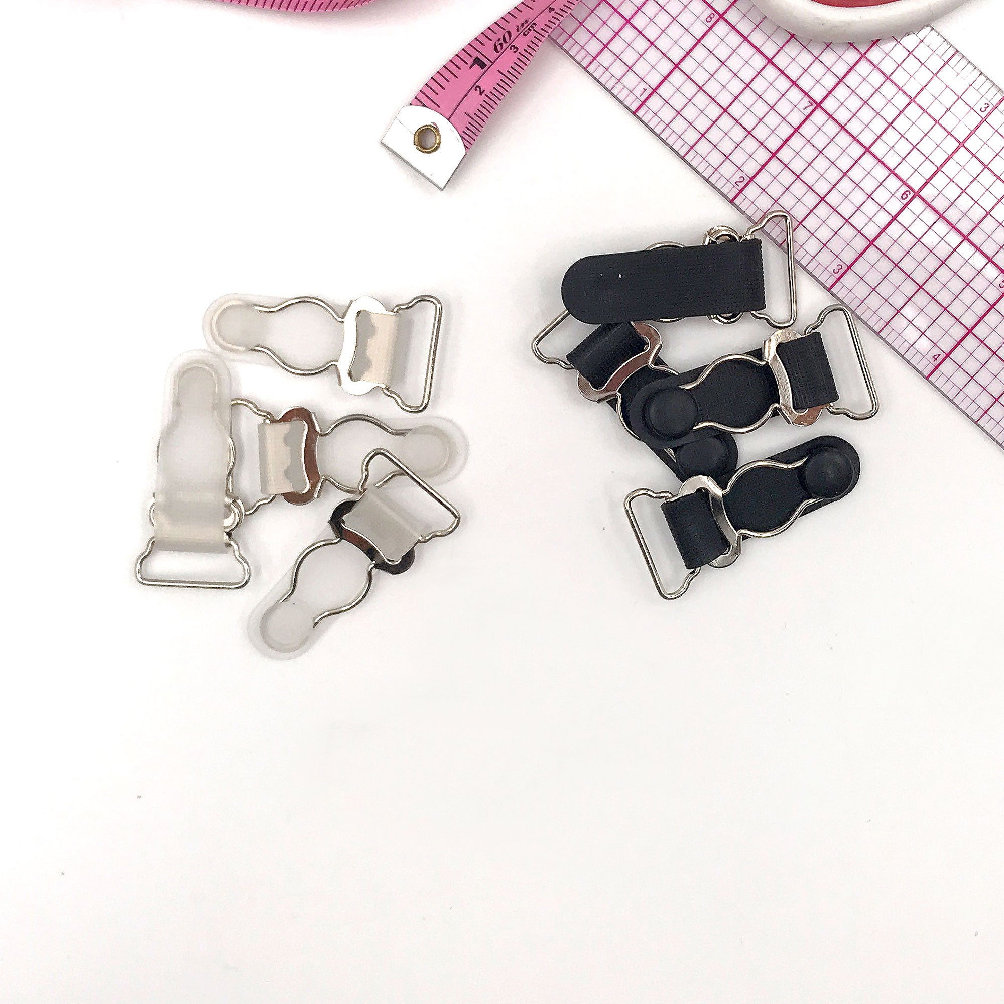 3/4" (20mm) Garter Clips for Lingerie in Clear/Silver or Black/Silver - Set of 4 - Stitch Love Studio