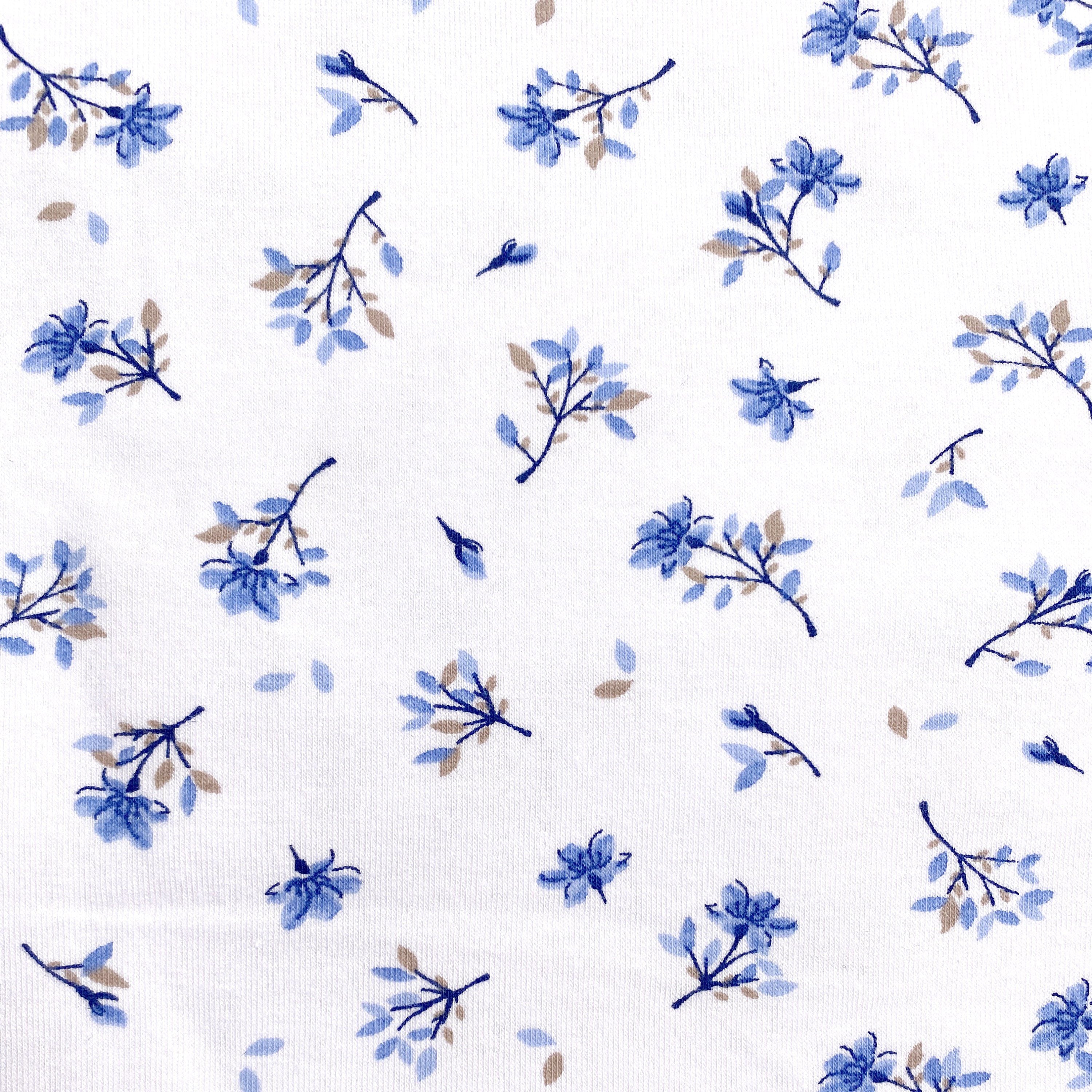 Cotton Spandex Knit Jersey Fabric, by the 1/2 Yard, in Blue or Pink Flowers Print - Stitch Love Studio