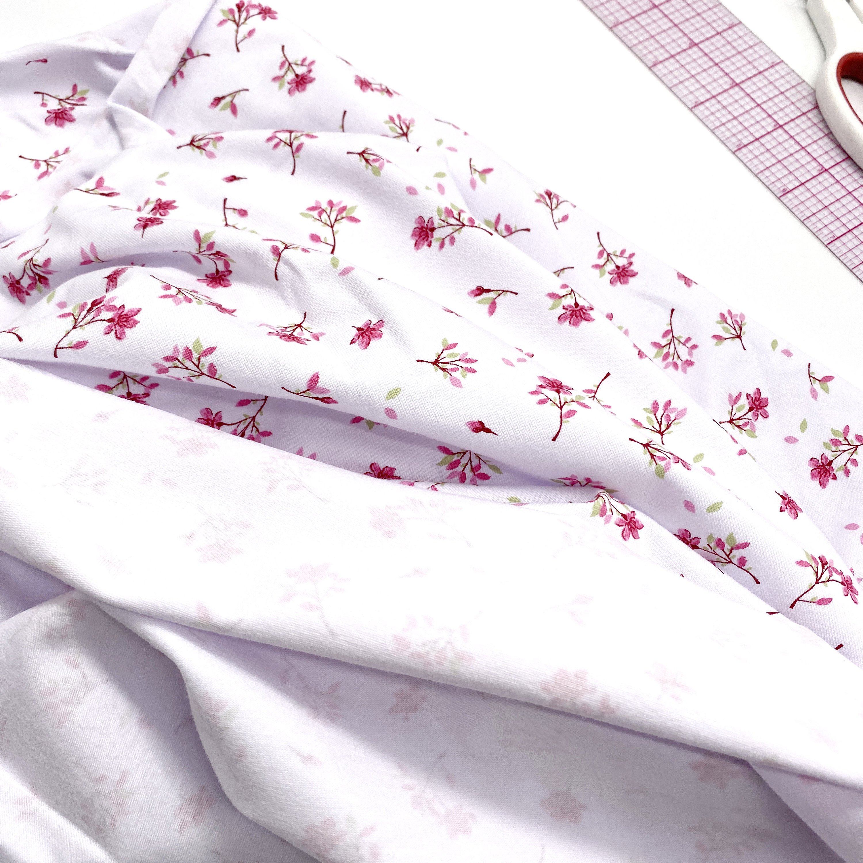 Cotton Spandex Knit Jersey Fabric, by the 1/2 Yard, in Blue or Pink Flowers Print - Stitch Love Studio