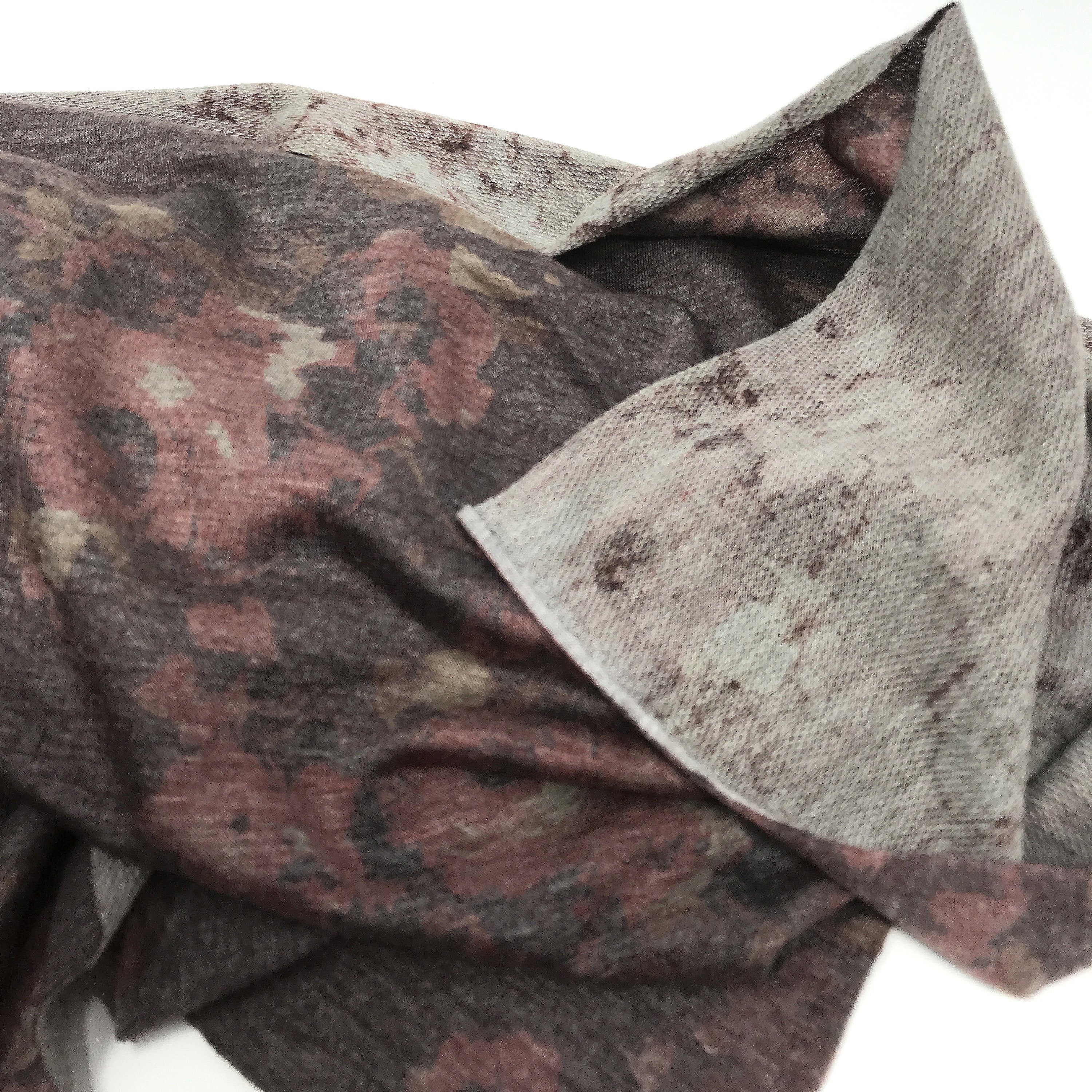 French Terry Knit Fabric Heather Chocolate Brown with Flower Print- by the 1/2 Yard - Stitch Love Studio