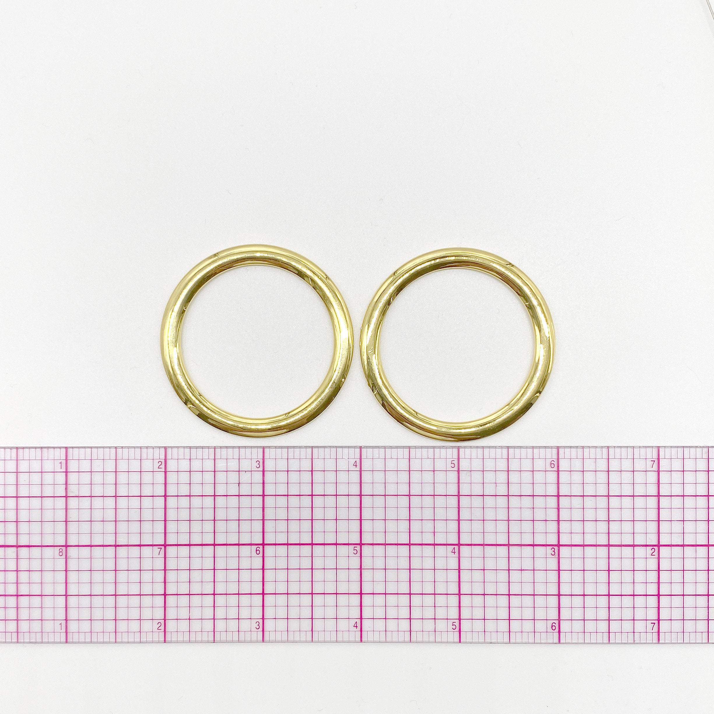 1 1/2" (40mm) Large Shiny Flat and Rounded Gold Rings for Swimwear, Bikini or Dancewear, Set of 2 - Stitch Love Studio