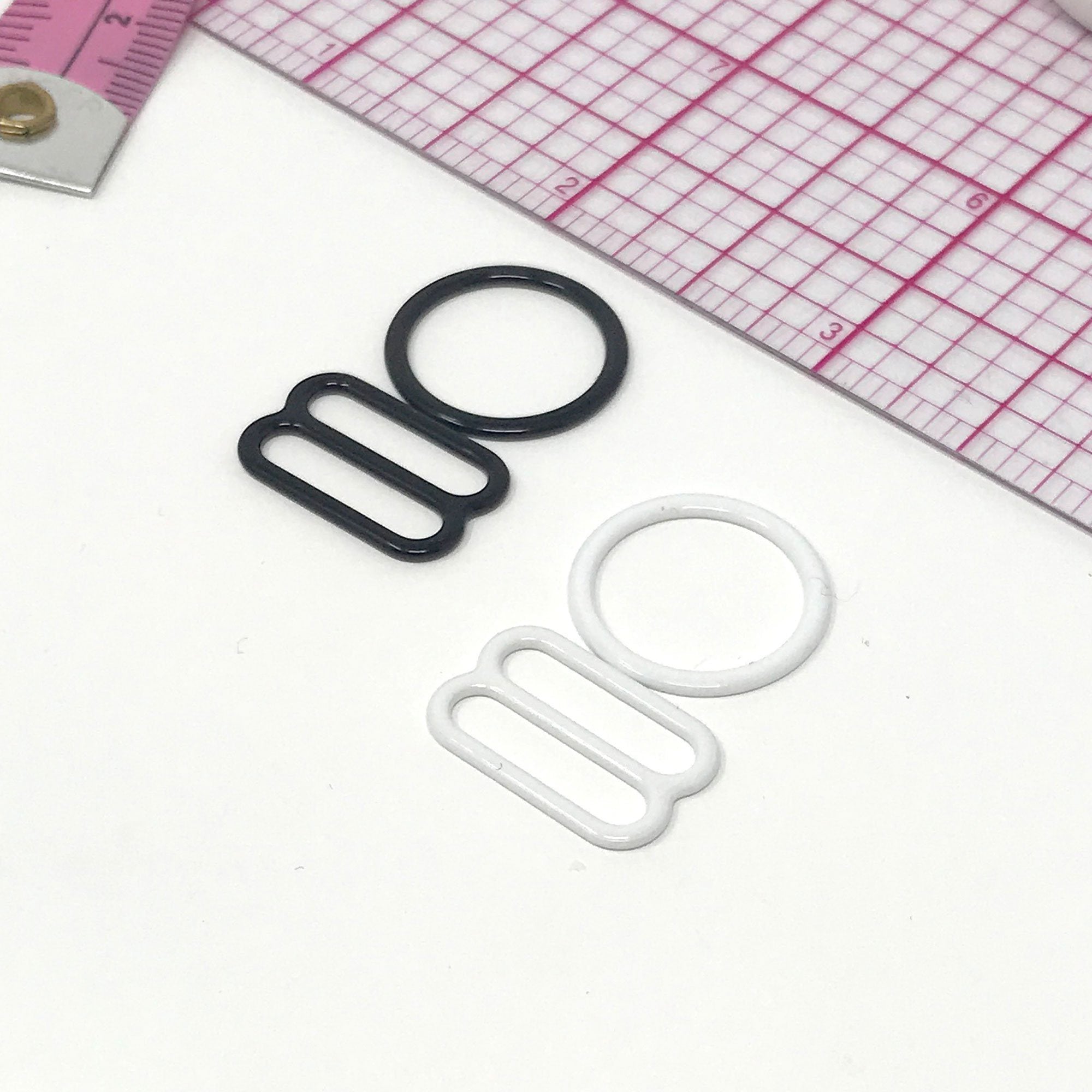 Set of 2 Rings OR 2 Sliders Bra Strap Sliders in Black- 3/8" (10mm), 1/2" (12mm), 5/8" (15mm), 1/4" (6mm) - Stitch Love Studio