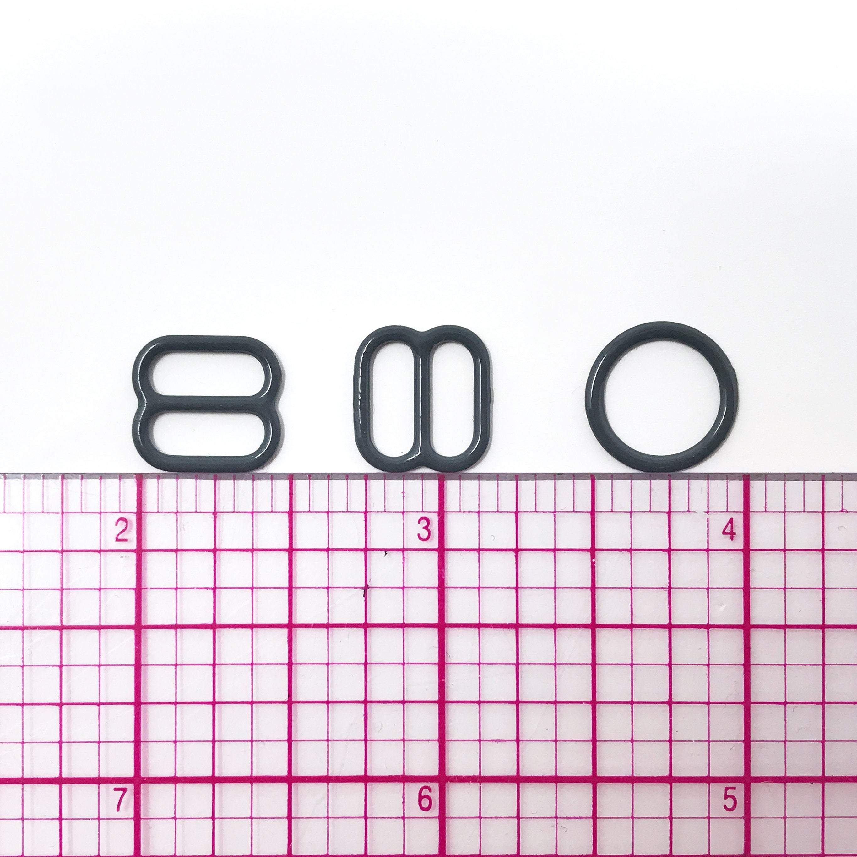 Set of 2 Rings OR 2 Sliders Bra Strap Sliders in Charcoal Grey- 3/8" (10mm) - Stitch Love Studio