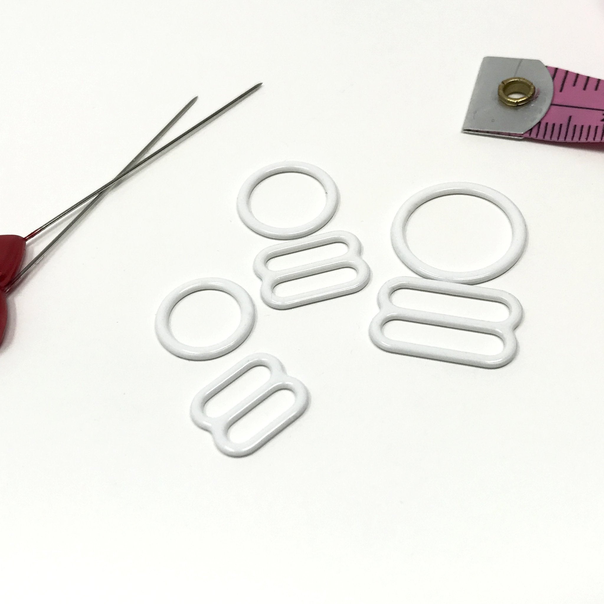 Set of 2 Rings OR 2 Sliders Bra Strap Sliders in White 3/8" (10mm), 1/2" (12mm), 5/8" (15mm) - Stitch Love Studio