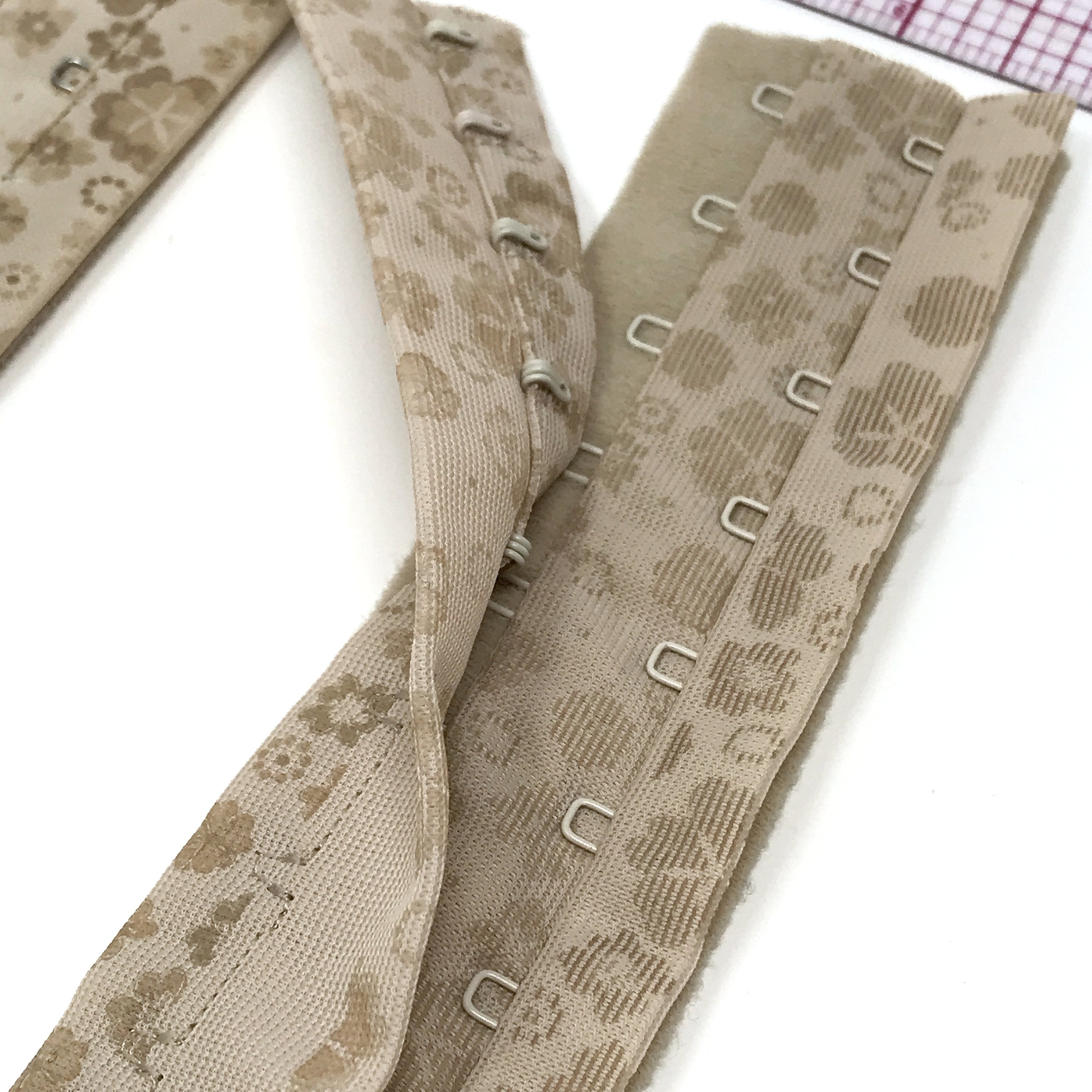 CLEARANCE– Continuous 3 or 2 Row Hook and Eye Tape, in Beige Flower Print- by the 1/4 Yard - Stitch Love Studio