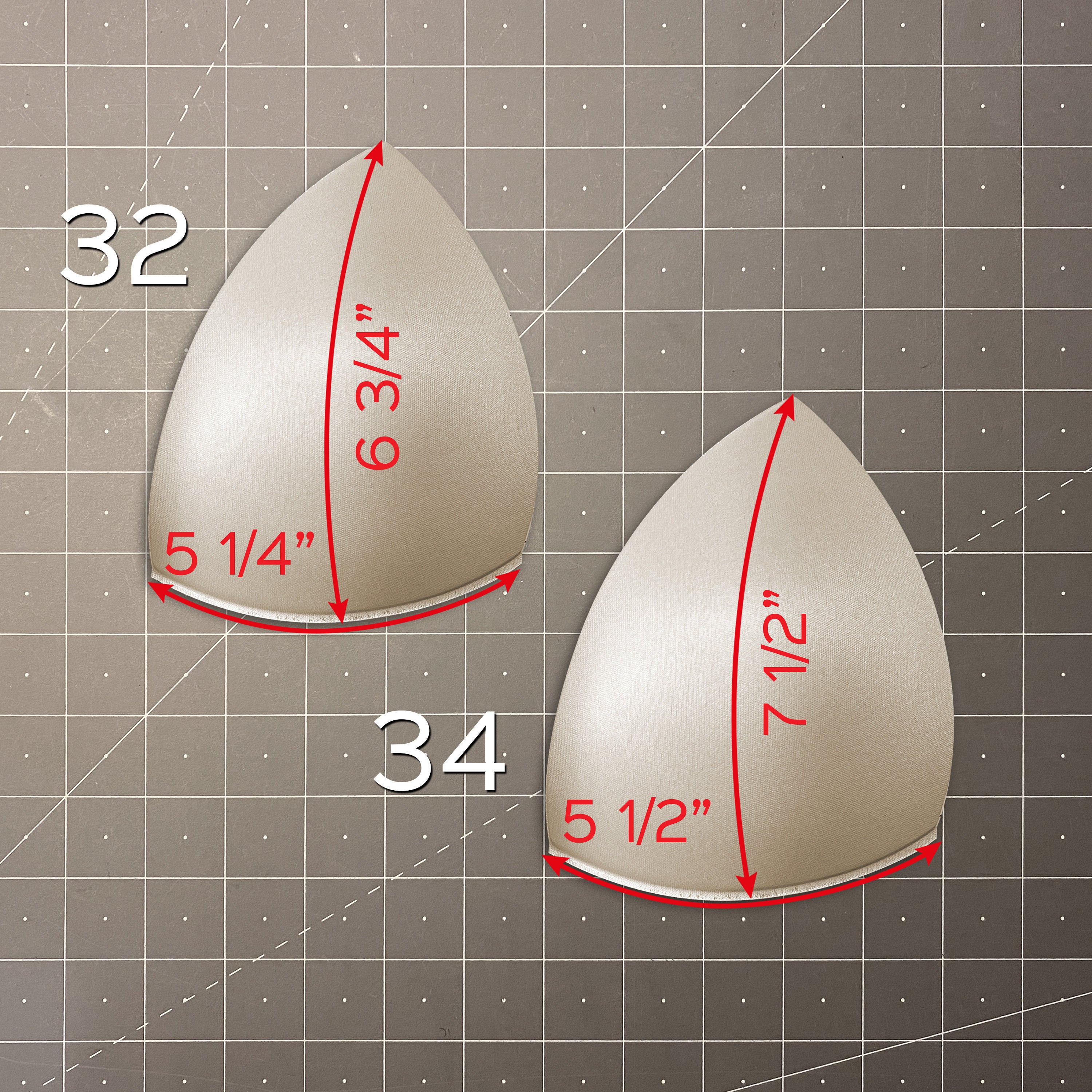 Push Up Triangular Shaped Style 2, Bra Cups or Sewn In for Lingerie, Swimwear, Dance Costumes, Dresses - Sizes 32-38 - Stitch Love Studio