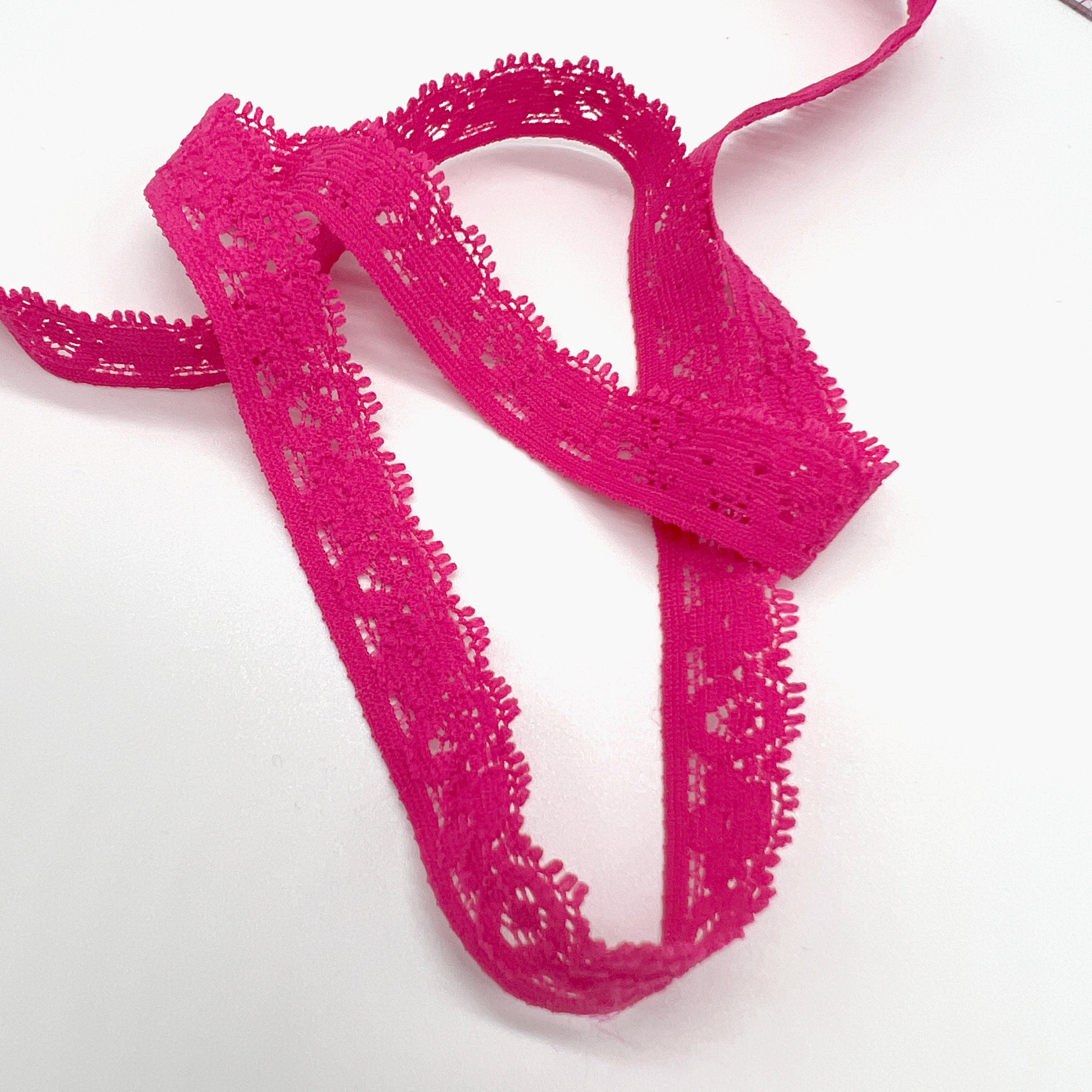 1/2" (12mm) Stretch Narrow Lace Trim, Decorative Elastic in Pink– 5 yards - Stitch Love Studio