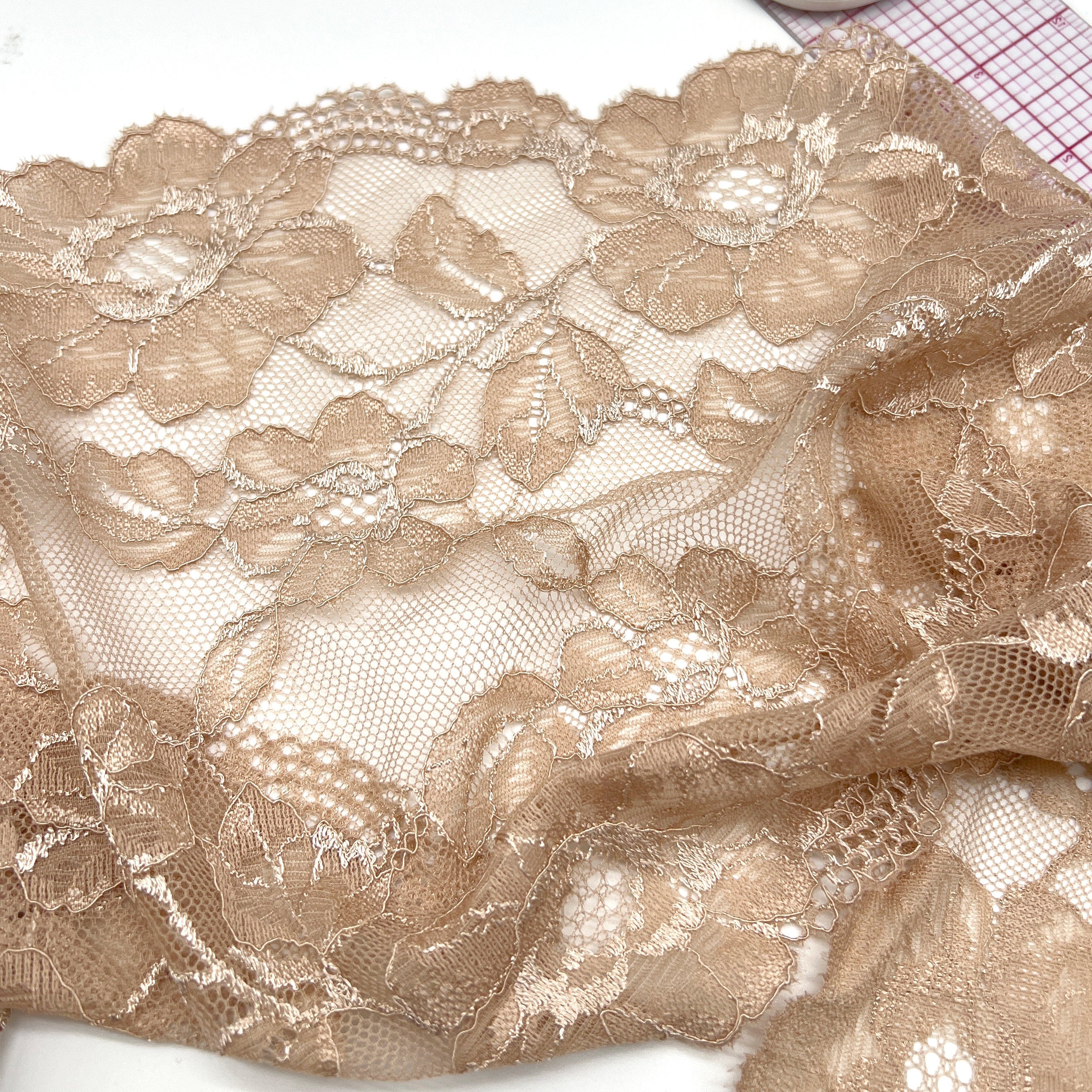 9" (23cm) Stretch Lace, Soft, High Quality in Beige, Pink, Turquoise and Gray- by the 1 yard - Stitch Love Studio