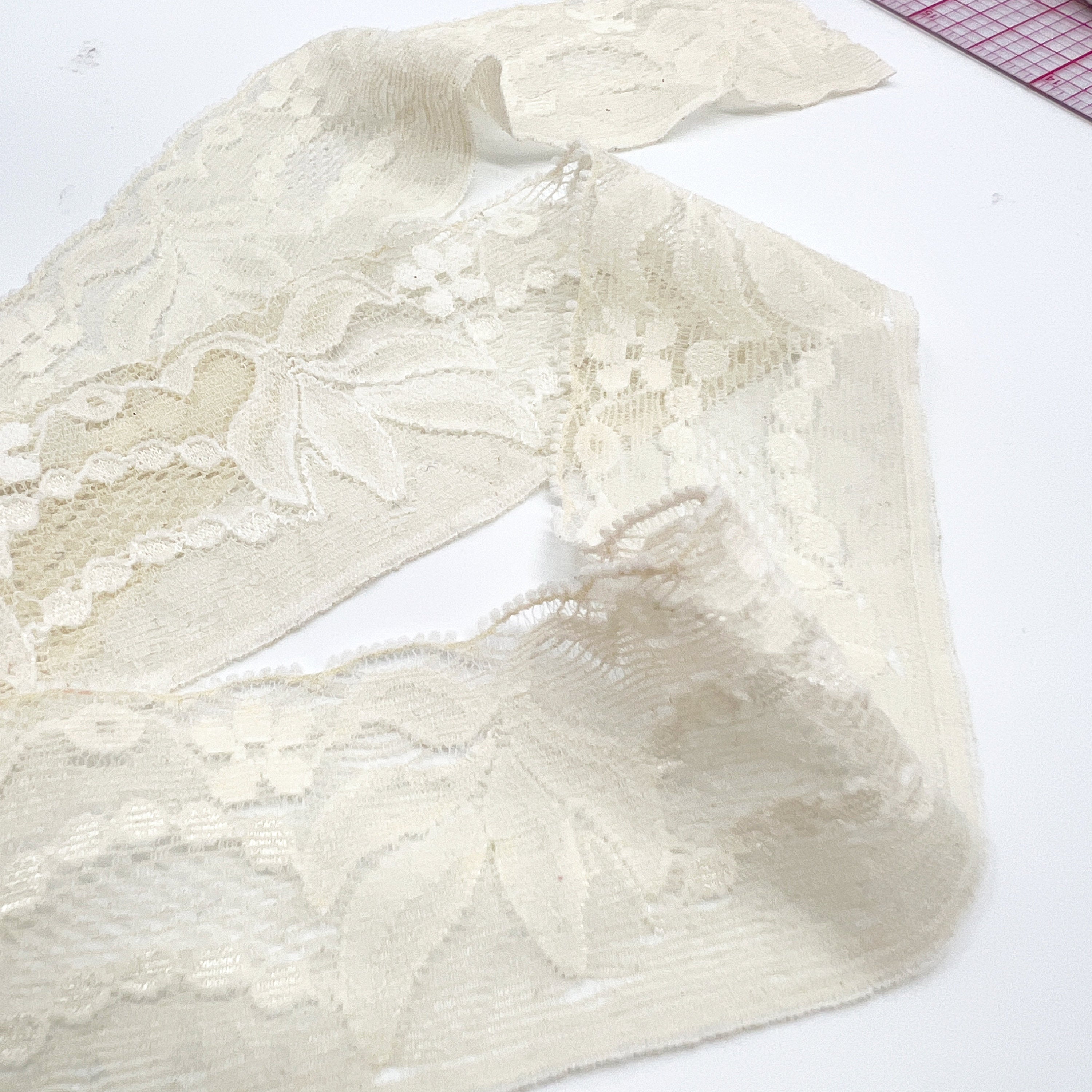 1 3/4" (44mm) Narrow Stretch Ivory Lace- 1 Yards - Stitch Love Studio