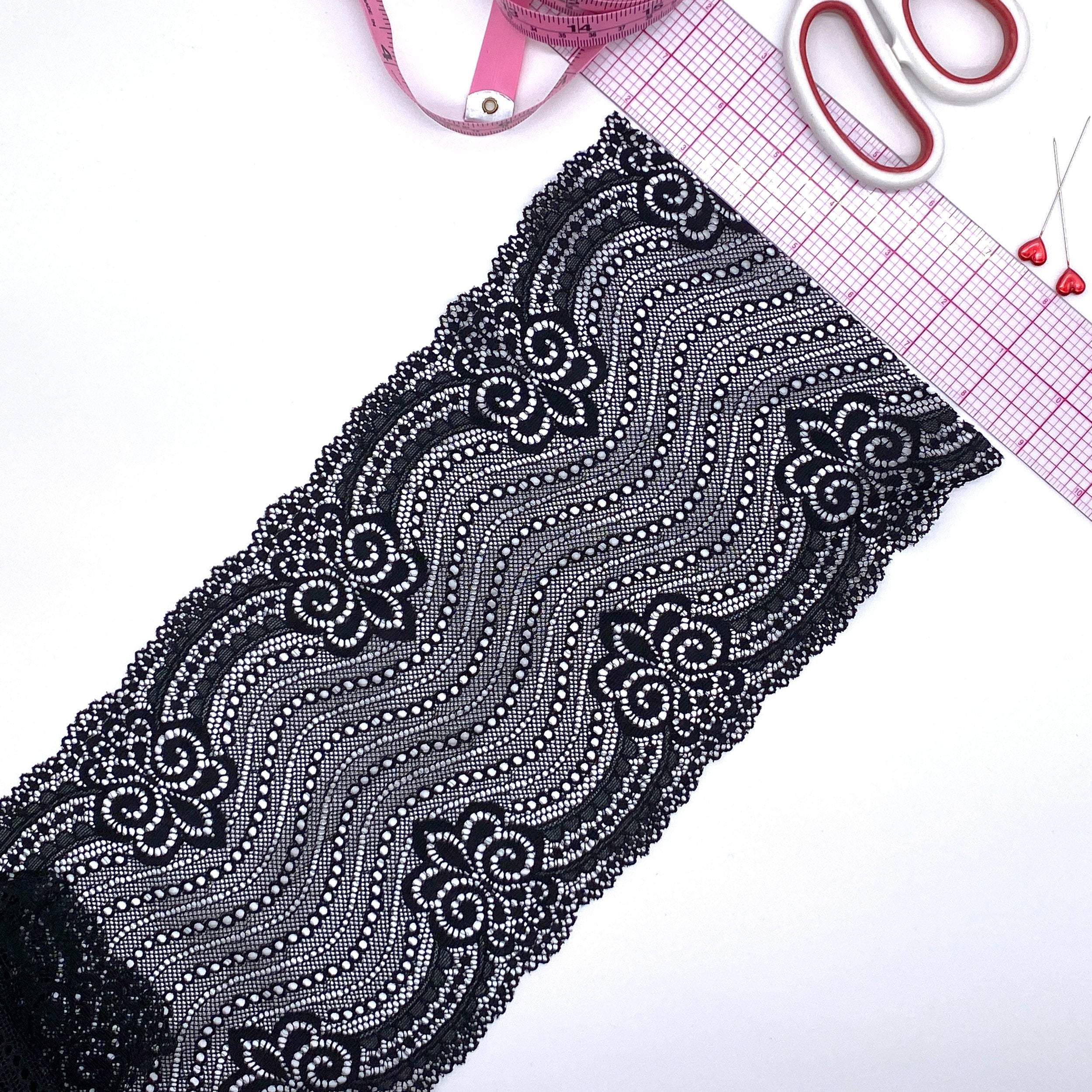 6 1/4" (16cm) Stretch Lace, Soft, High-Quality in White, Black, Ivory or Red- by the 1 yard - Stitch Love Studio
