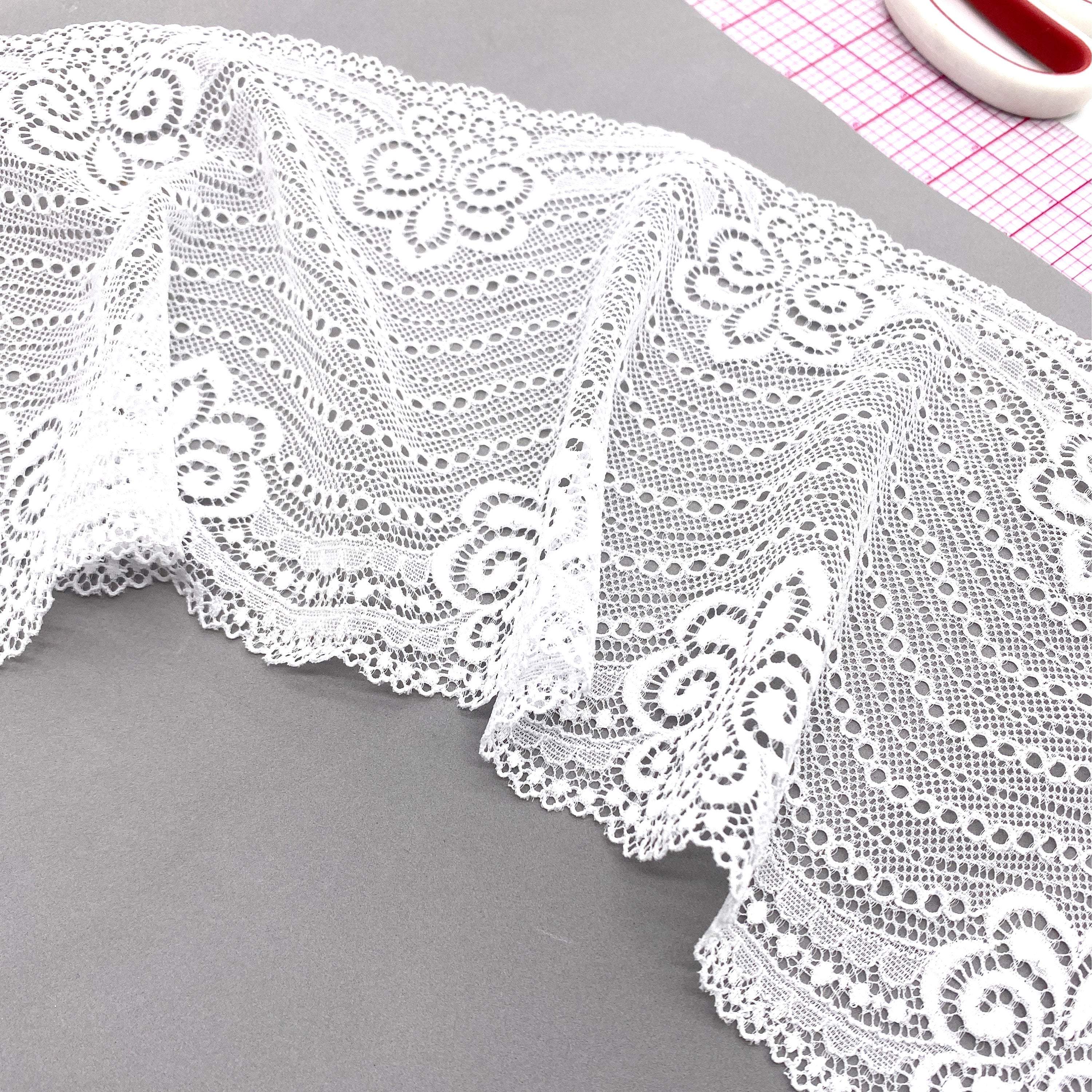 6 1/4" (16cm) Stretch Lace, Soft, High-Quality in White, Black, Ivory or Red- by the 1 yard - Stitch Love Studio