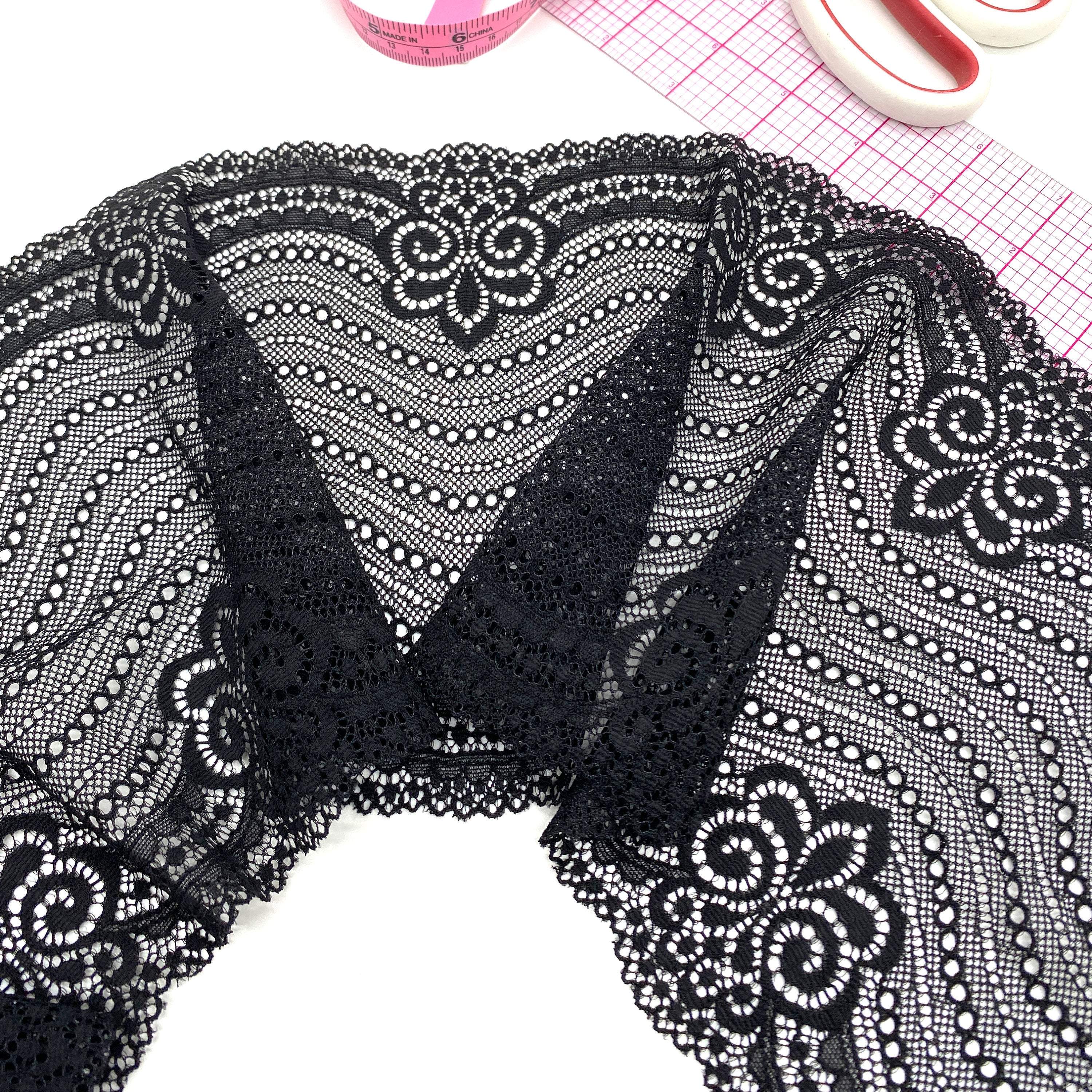 6 1/4" (16cm) Stretch Lace, Soft, High-Quality in White, Black, Ivory or Red- by the 1 yard - Stitch Love Studio