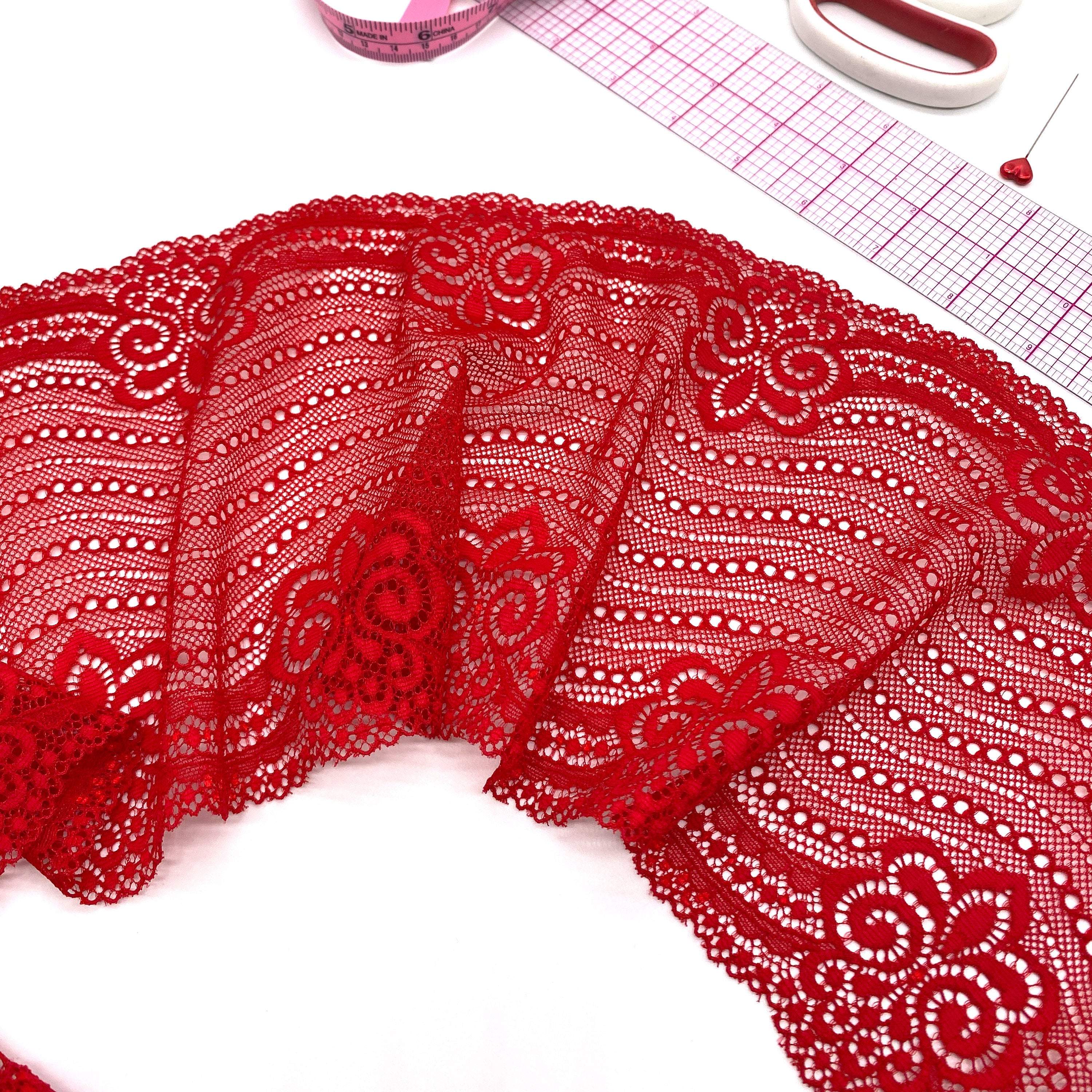 6 1/4" (16cm) Stretch Lace, Soft, High-Quality in White, Black, Ivory or Red- by the 1 yard - Stitch Love Studio