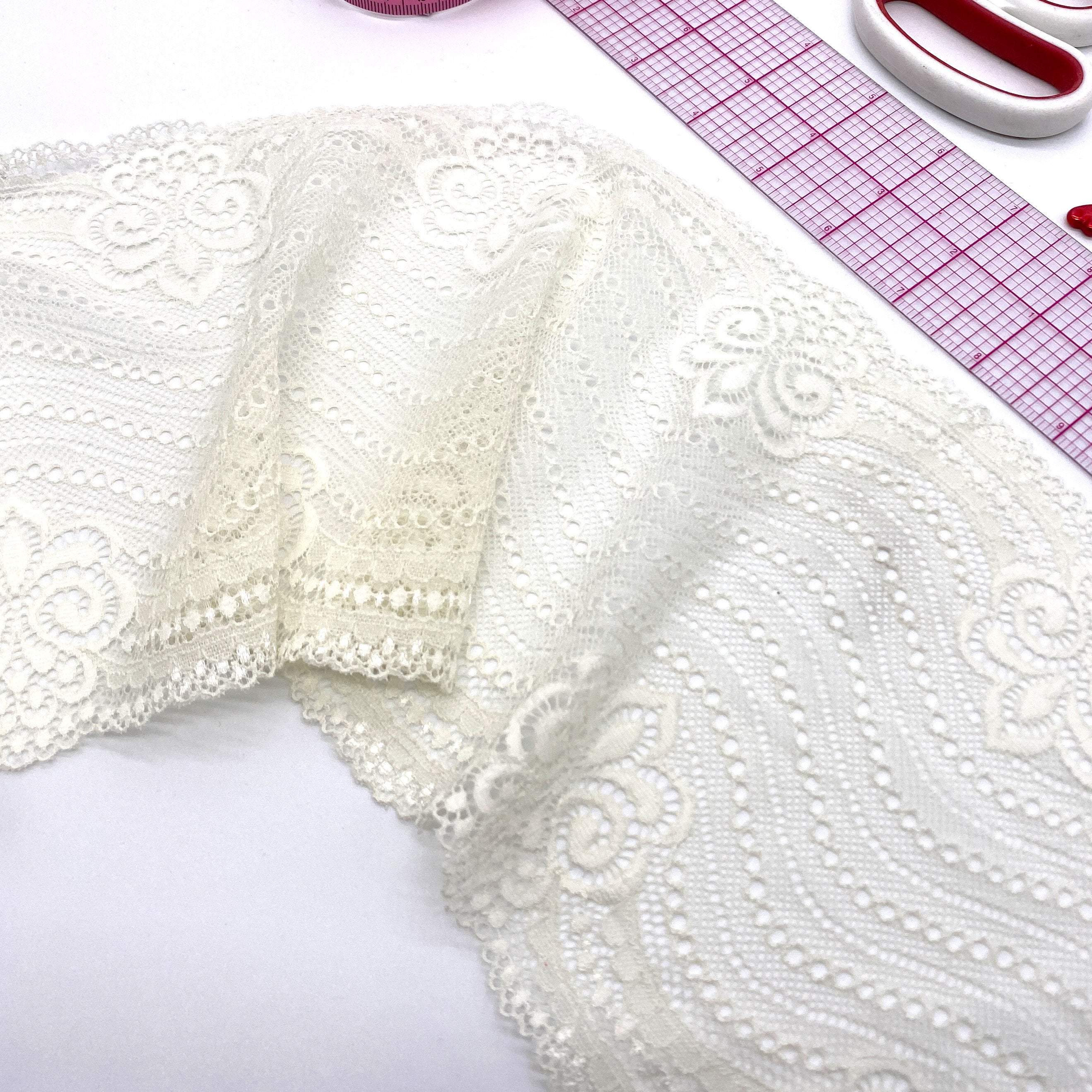 6 1/4" (16cm) Stretch Lace, Soft, High-Quality in White, Black, Ivory or Red- by the 1 yard - Stitch Love Studio