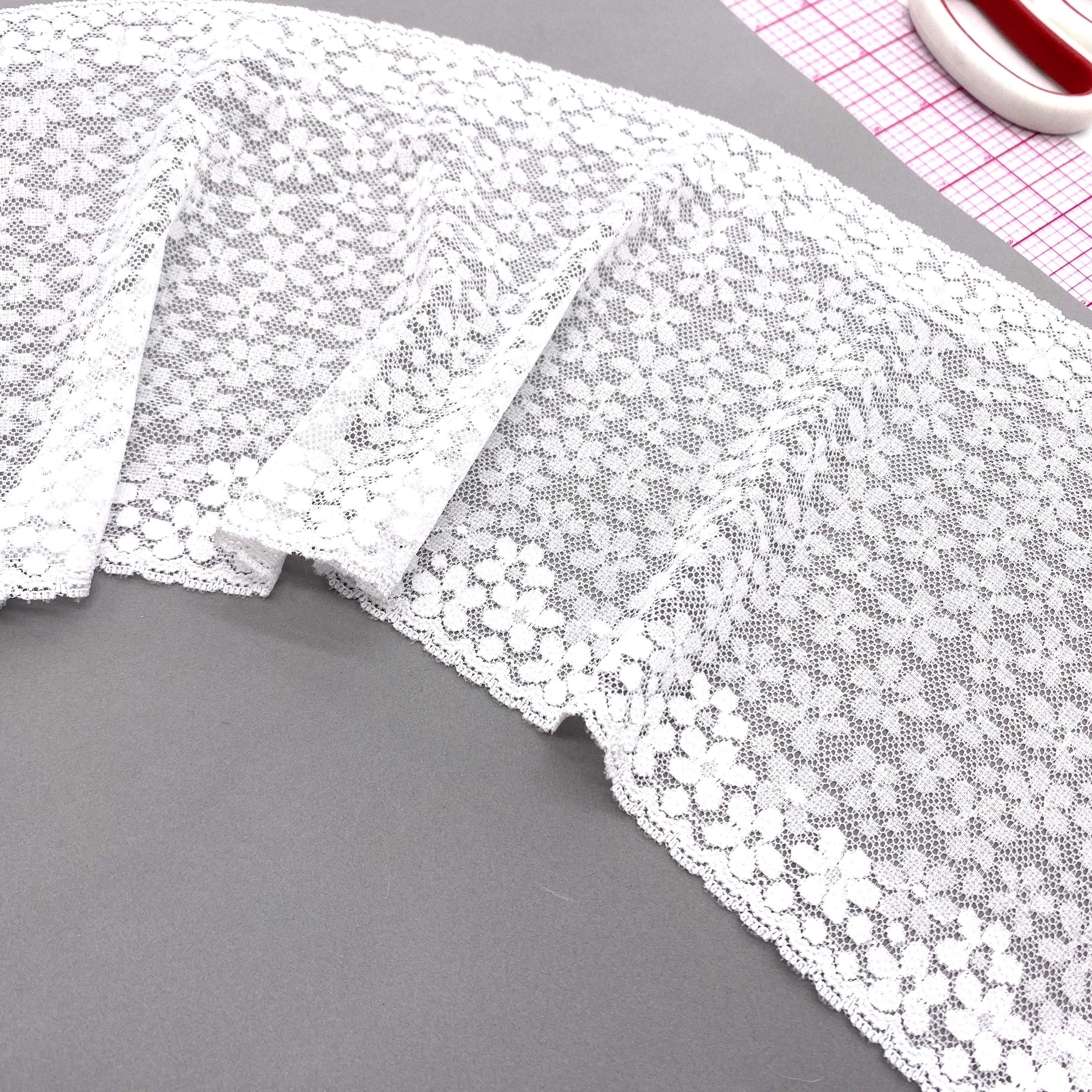 6 3/4" (17cm) Stretch Lace, Soft, High-Quality in White, Black or Ivory- by the 1 yard - Stitch Love Studio