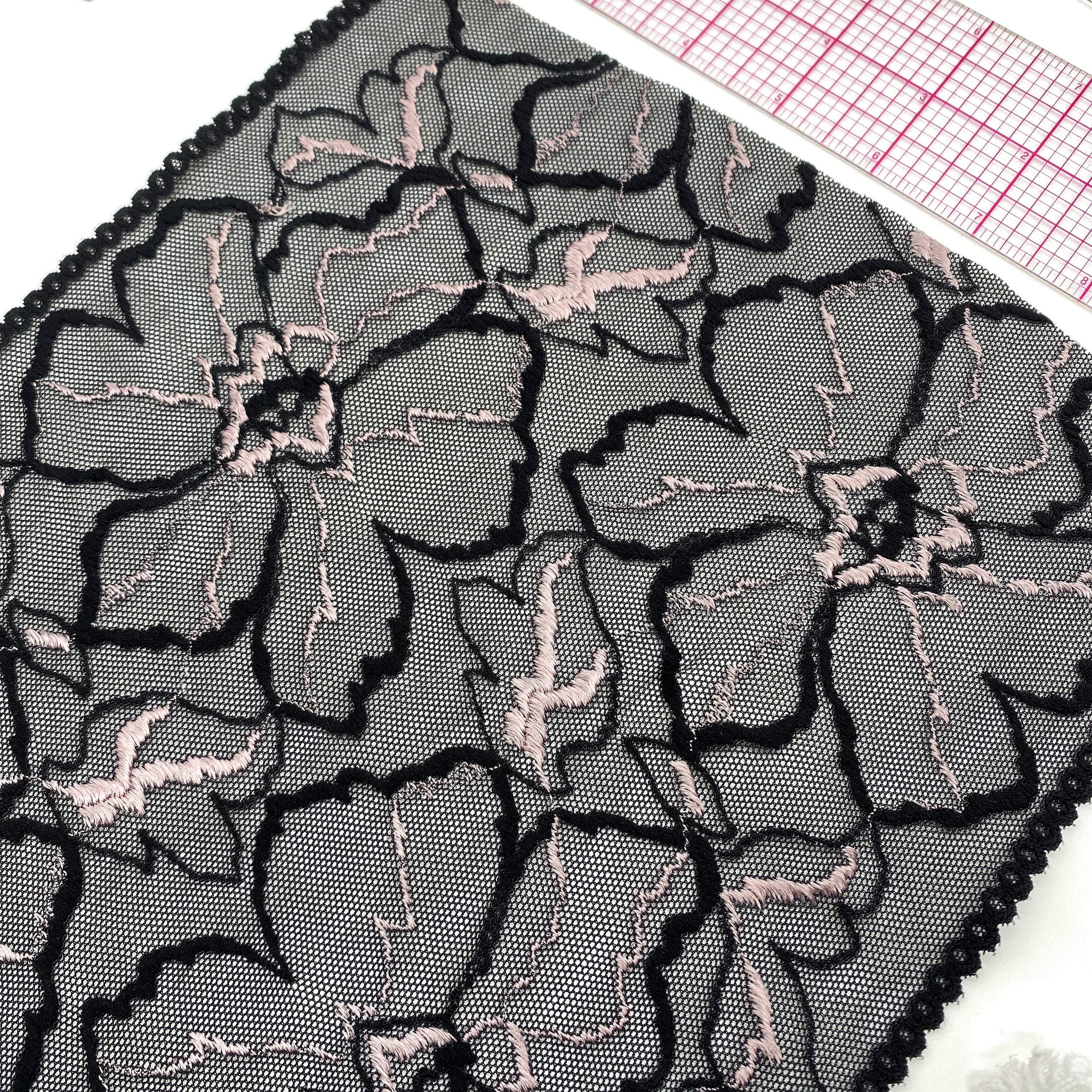 9" (23cm) Stretch Lace, Soft, High Quality in Black, White, Black-Pink or Wine-Pink- by the 1 yard - Stitch Love Studio