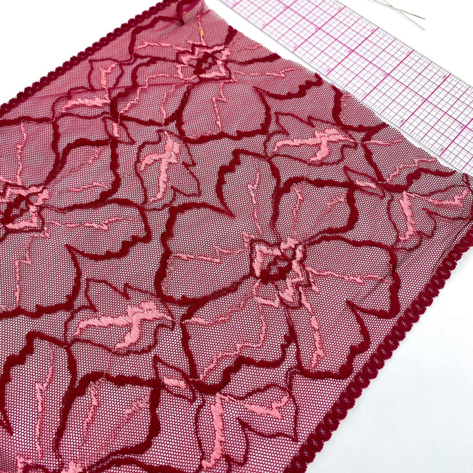 9" (23cm) Stretch Lace, Soft, High Quality in Black, White, Black-Pink or Wine-Pink- by the 1 yard - Stitch Love Studio