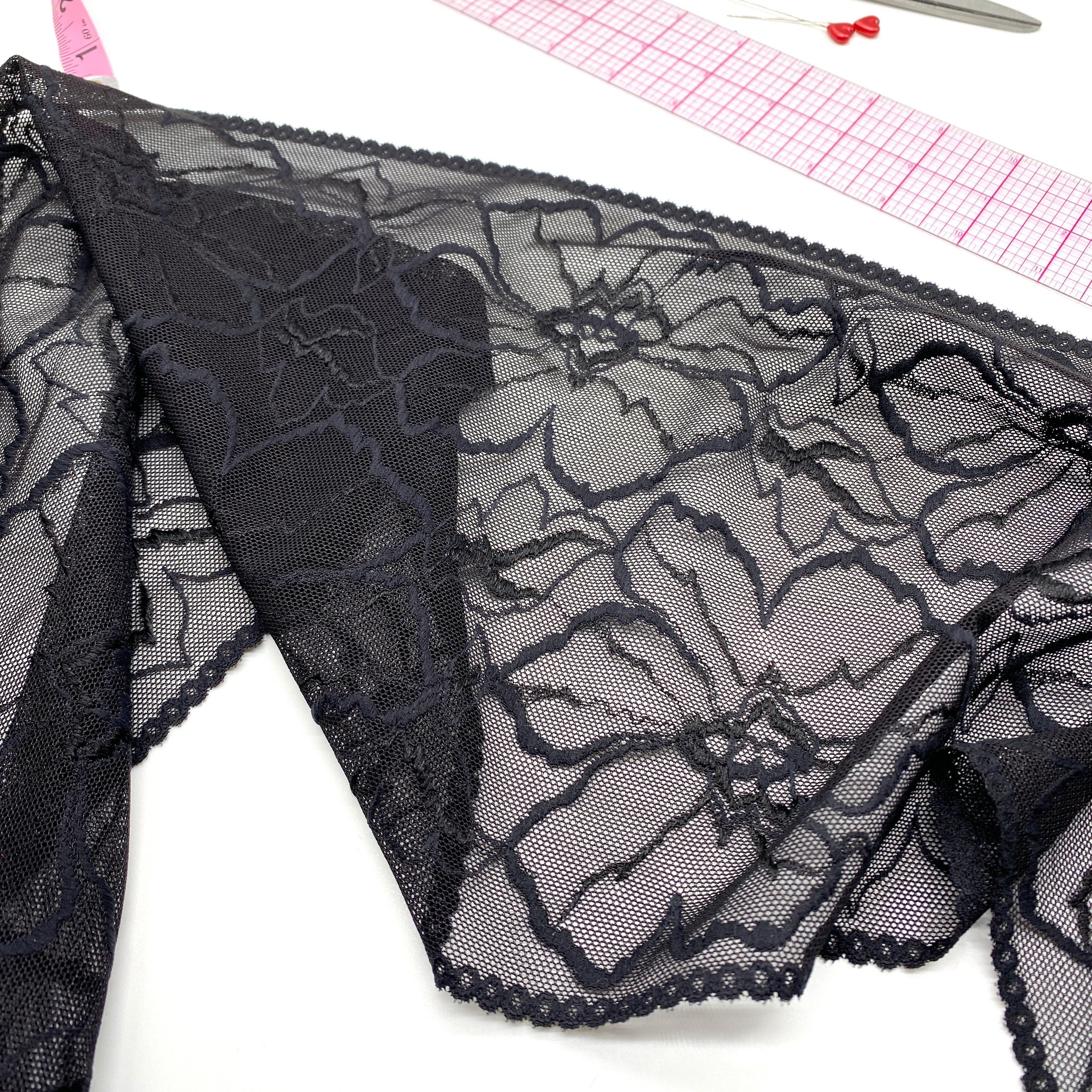 9" (23cm) Stretch Lace, Soft, High Quality in Black, White, Black-Pink or Wine-Pink- by the 1 yard - Stitch Love Studio