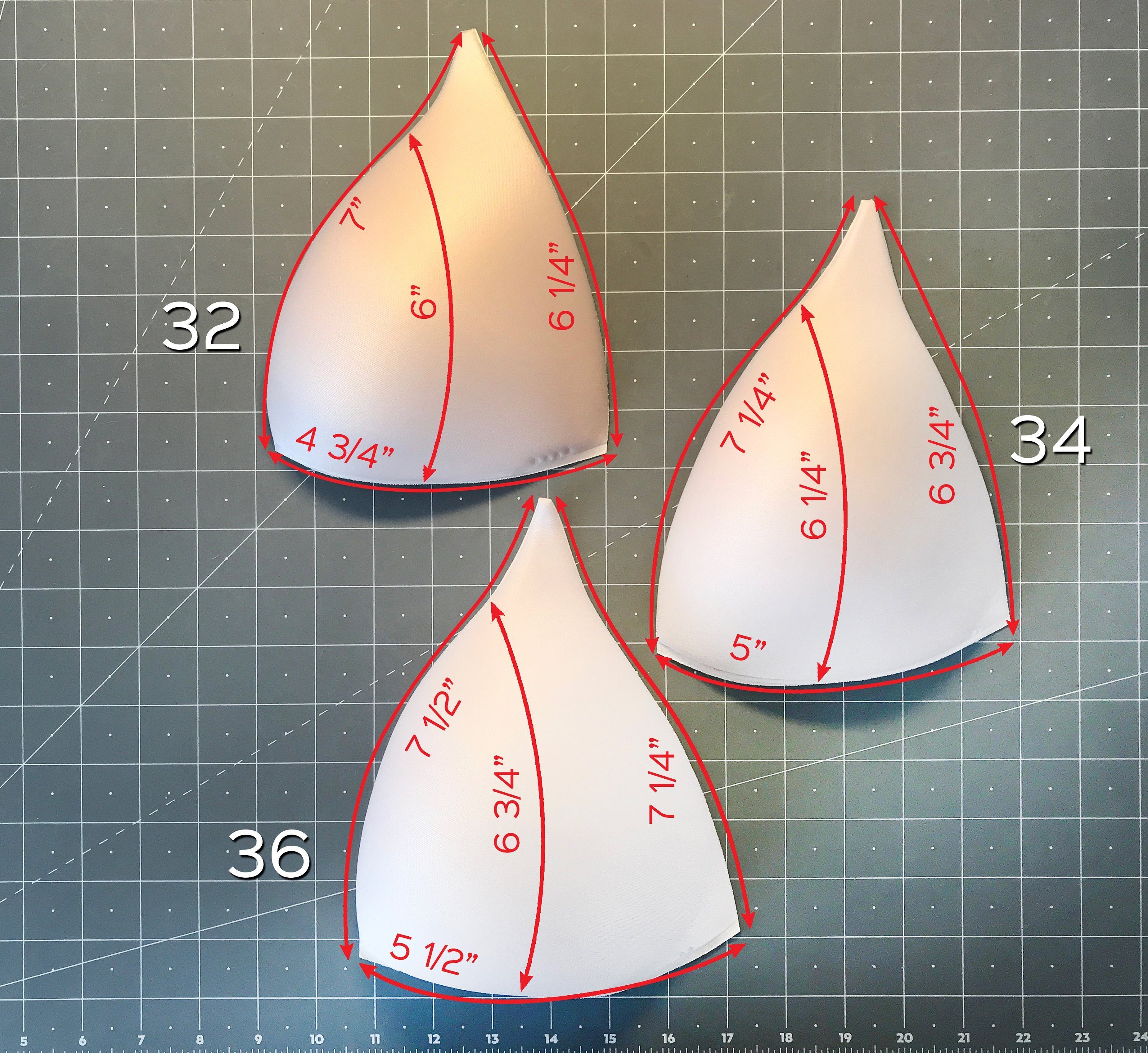Molded Bra Cups, Long Triangular Shaped, Inserts or Sewn In for Lingerie, Swimwear, Dance Costumes, Dresses - Sizes 32-42 - Stitch Love Studio