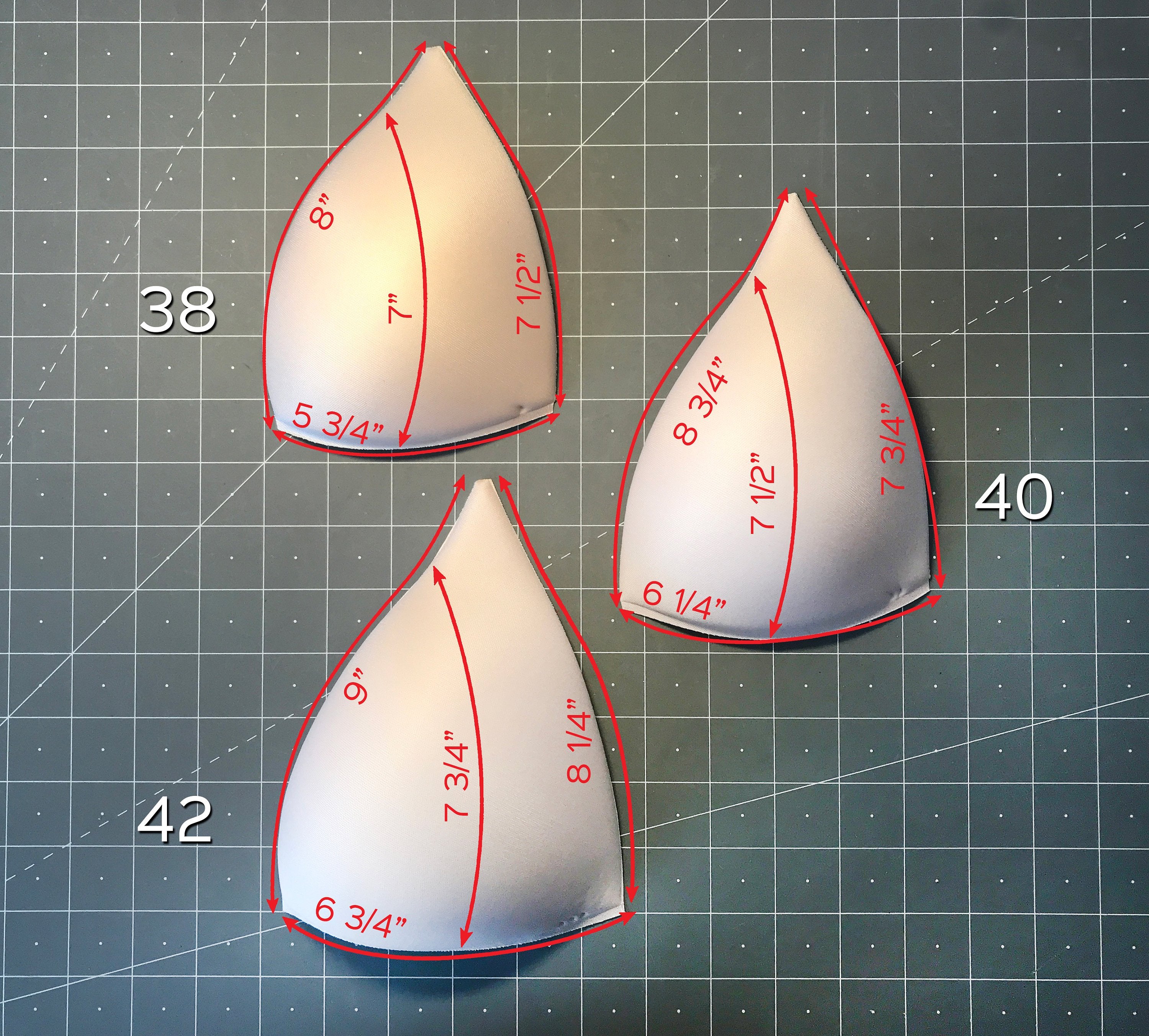 Molded Bra Cups, Long Triangular Shaped, Inserts or Sewn In for Lingerie, Swimwear, Dance Costumes, Dresses - Sizes 32-42 - Stitch Love Studio