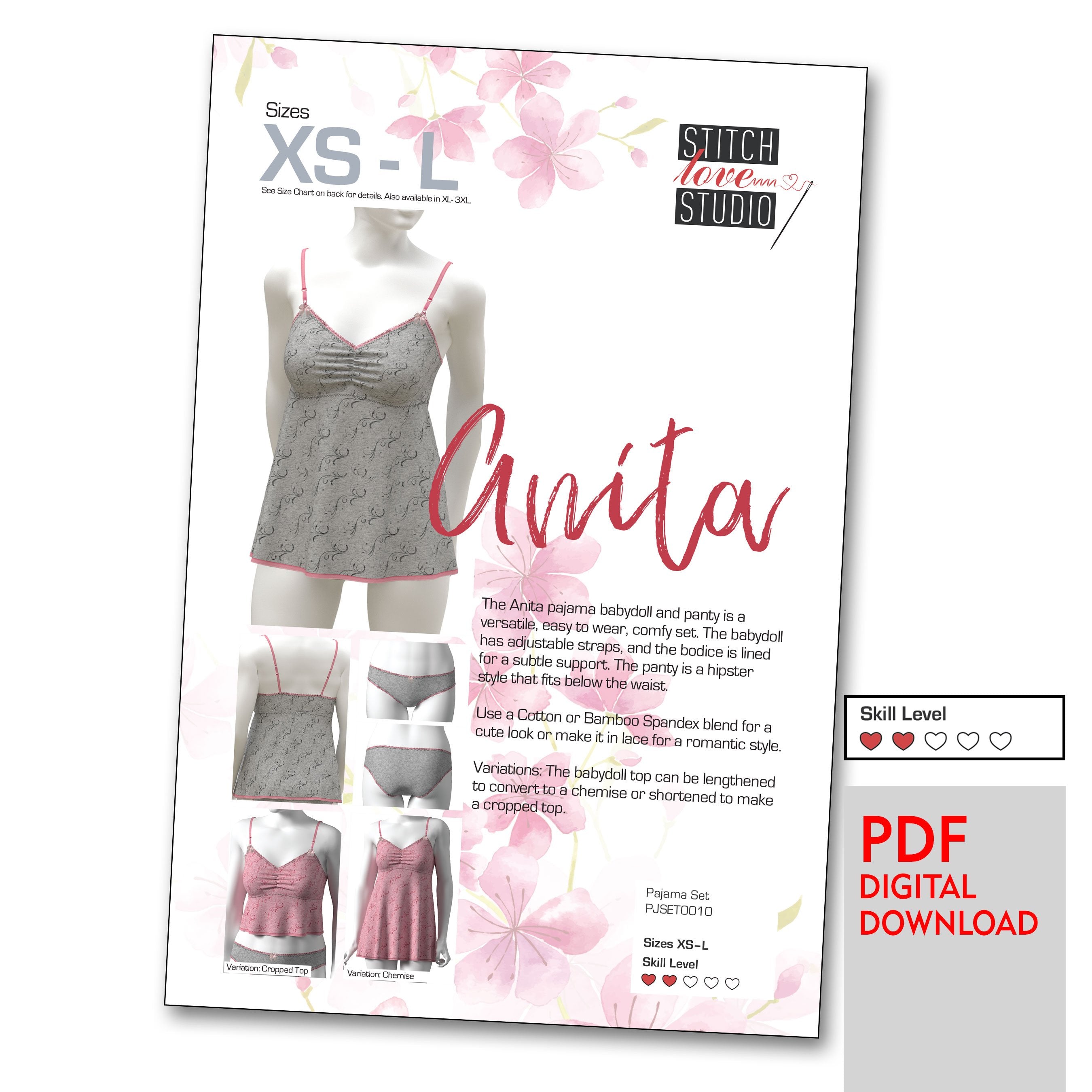 PDF Anita Babydoll and Panty Set Sewing Pattern, Sizes XS-L – Stitch Love  Studio