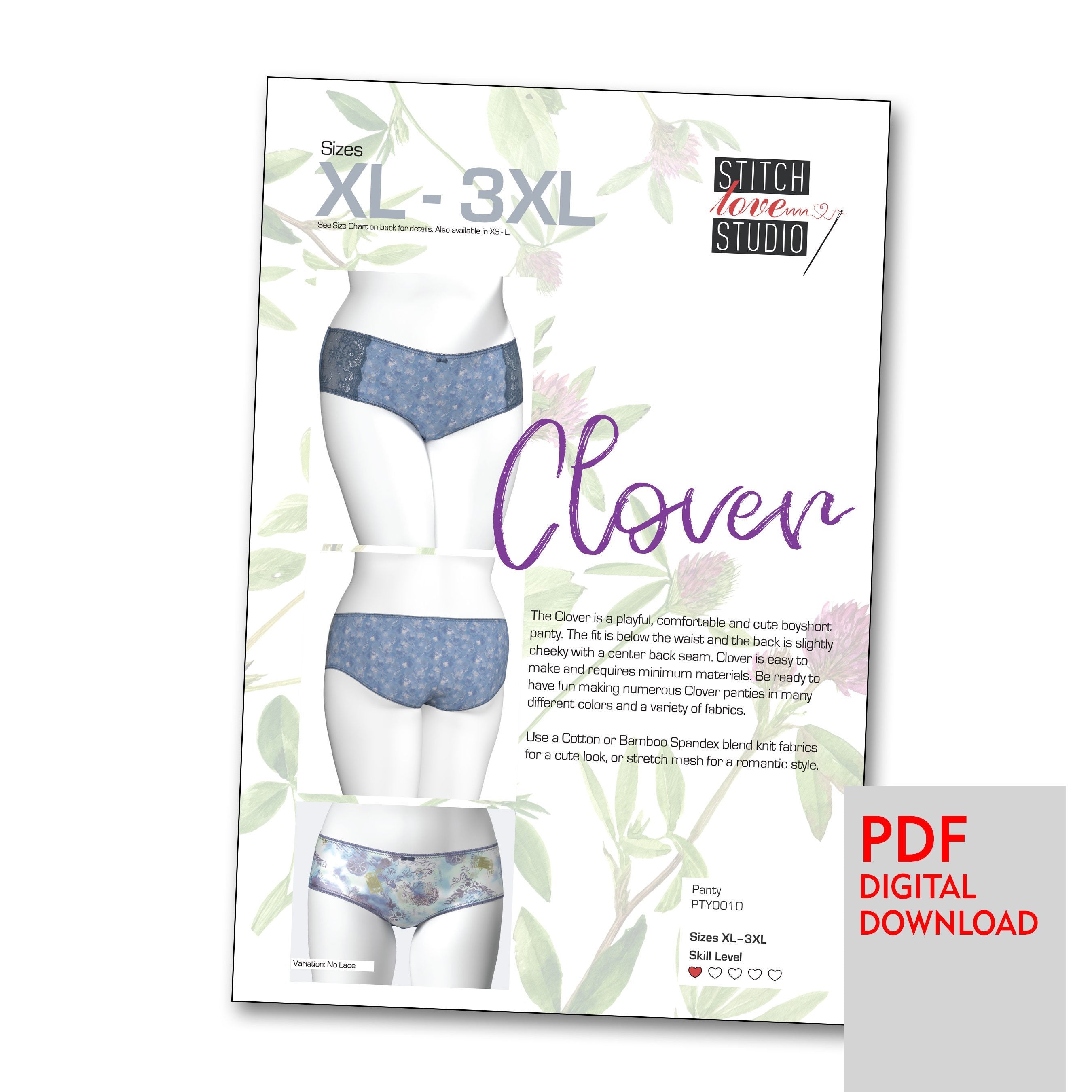 PDF Clover Panty Sewing Pattern, Sizes XL-3XL – Stitch Love Studio