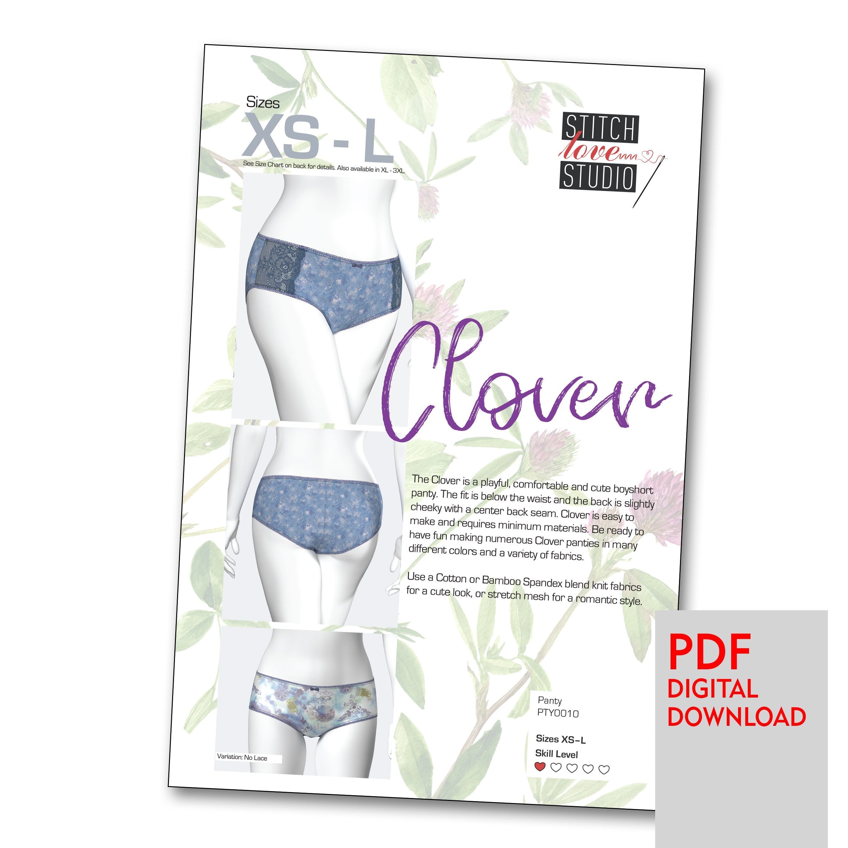 PDF Clover Panty Sewing Pattern, Sizes XS-L – Stitch Love Studio