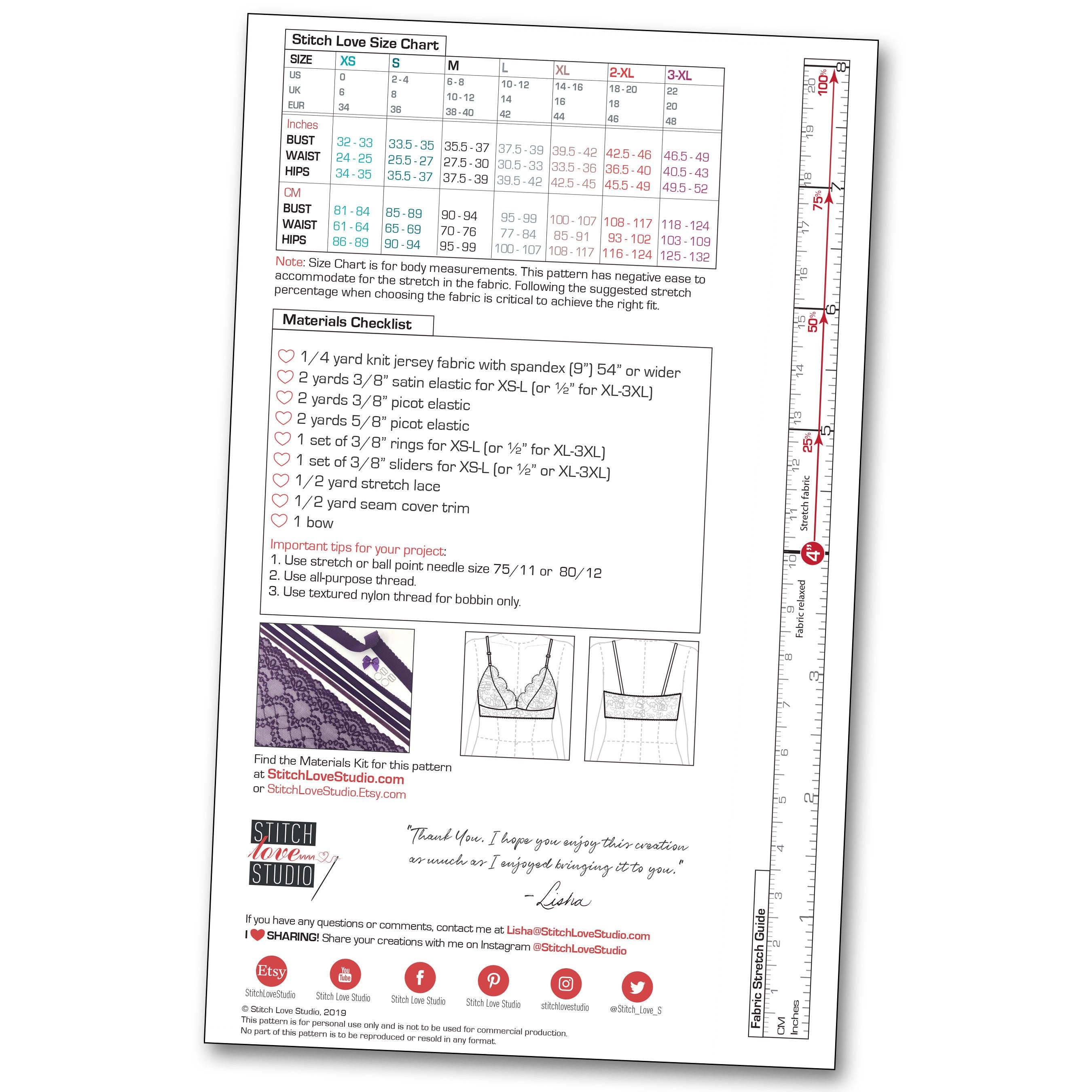 PDF "Daisy" Bralette Sewing Pattern, Sizes XL-3XL - Stitch Love Studio