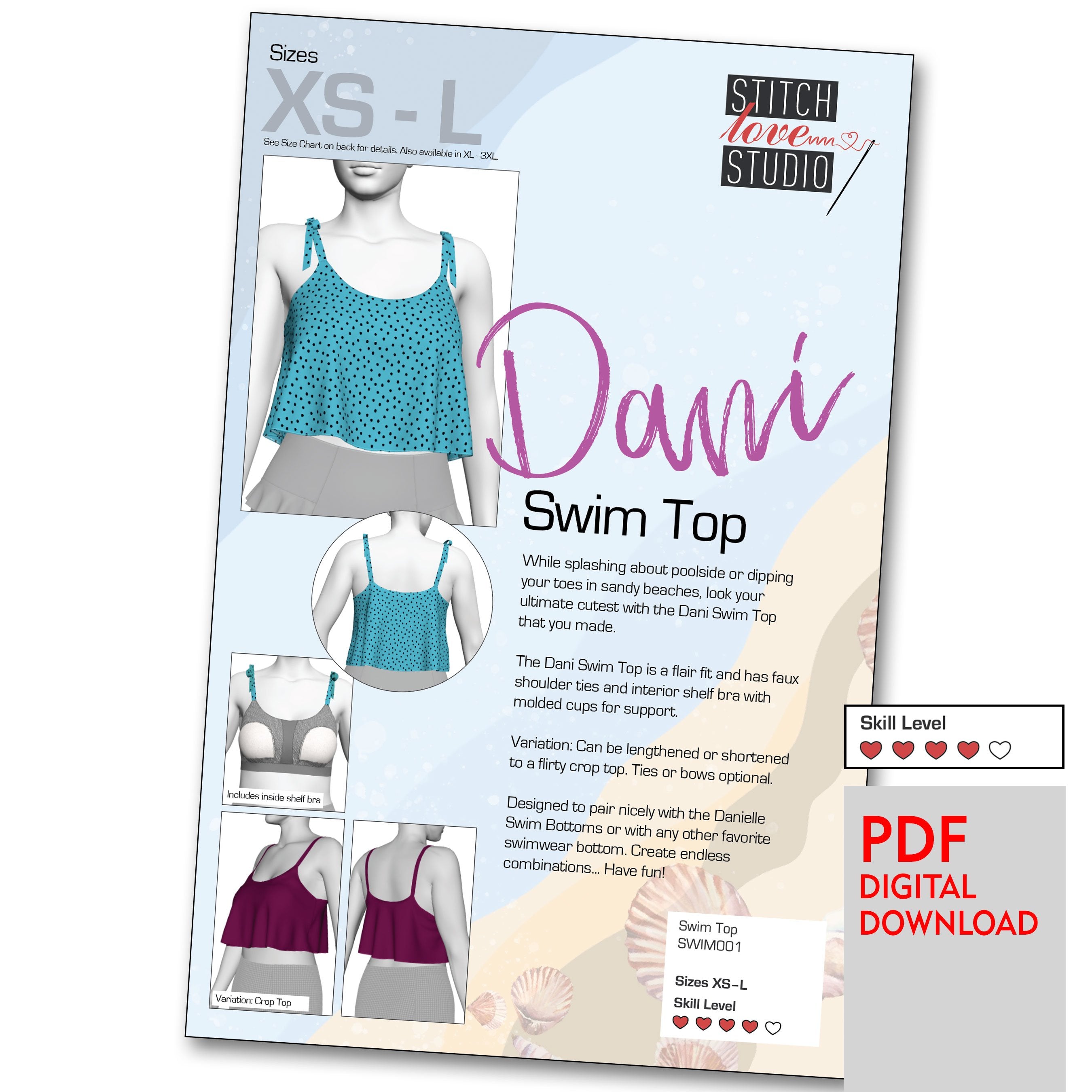 PDF Dani Swim Top Sewing Pattern Sizes XS-L – Stitch Love Studio