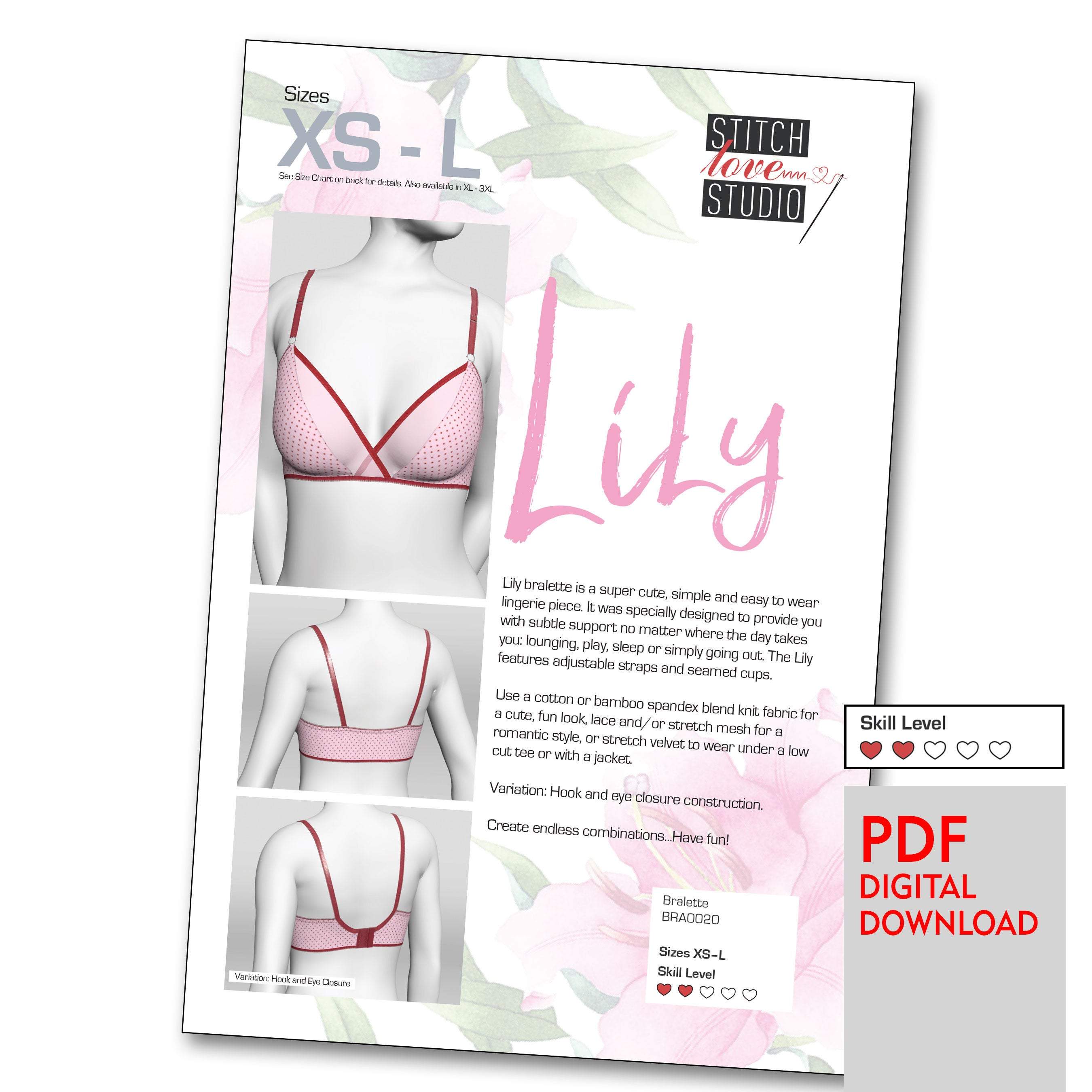 Buy Downloadable PDF daisy Bralette Sewing Pattern, Sizes XS-L