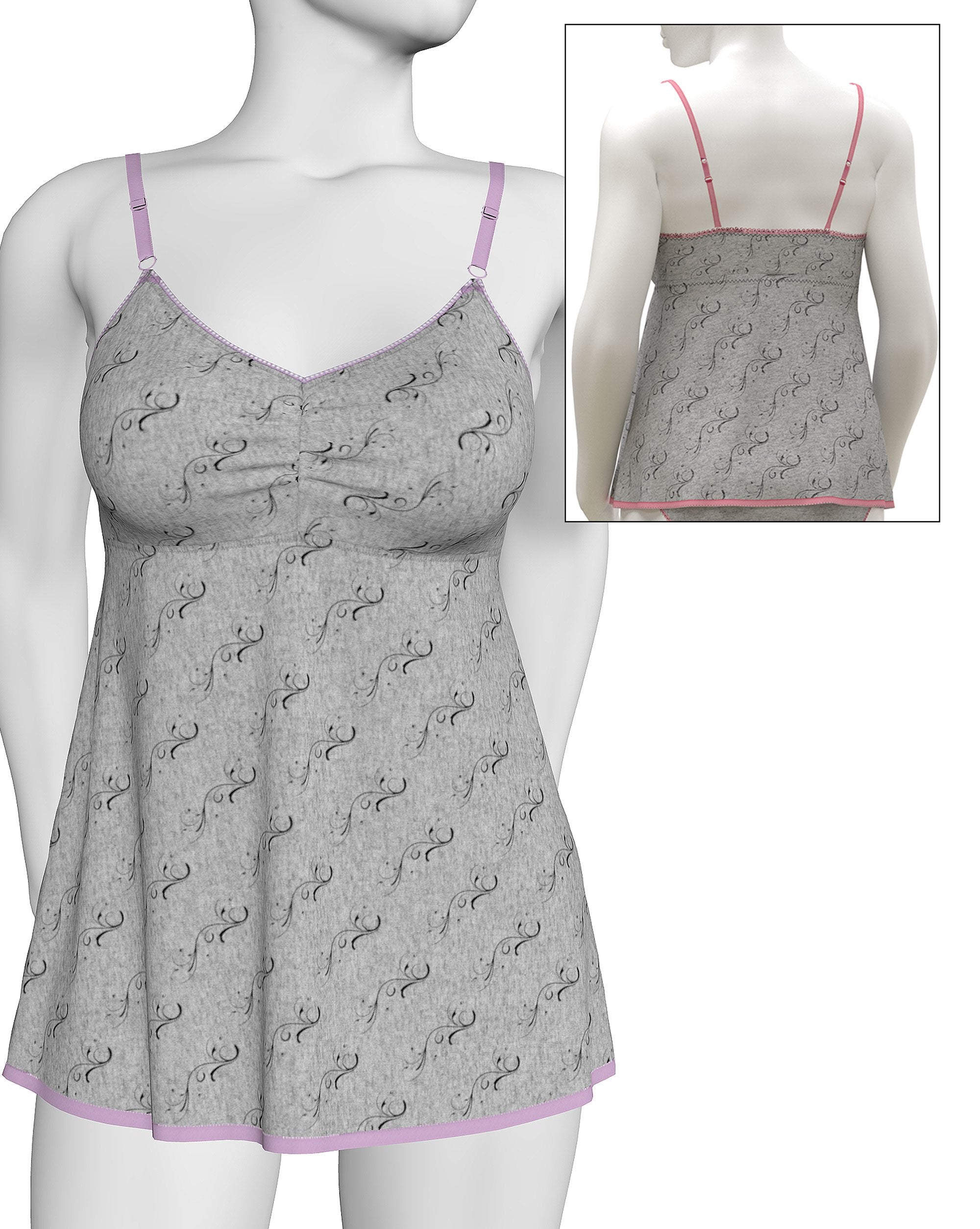 Printed "Anita" Babydoll and Panty Set Sewing Pattern, Sizes XS-L or XL-3XL - Stitch Love Studio