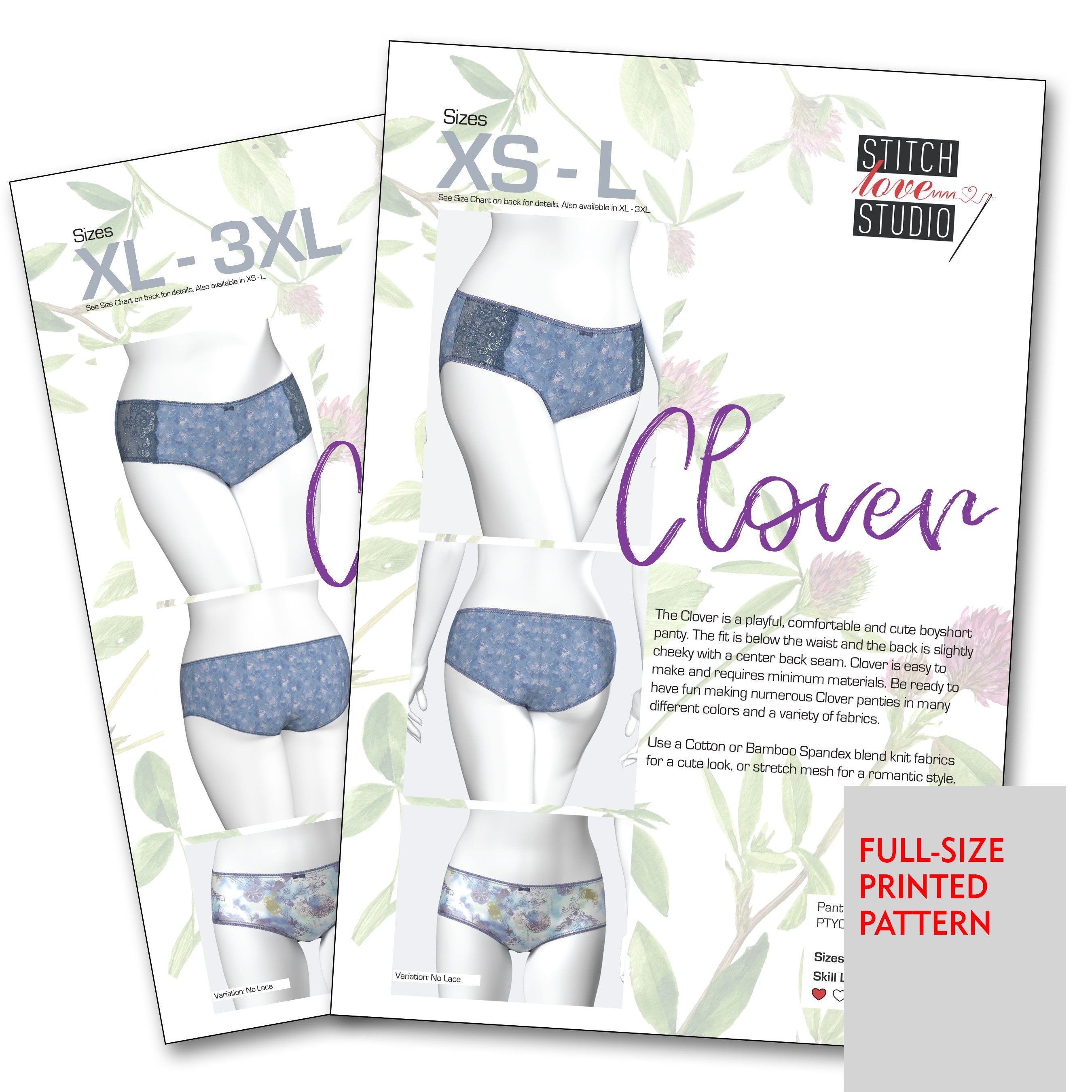 Printed Clover Panty Sewing Pattern, Sizes XS-L or XL-3XL – Stitch Love  Studio