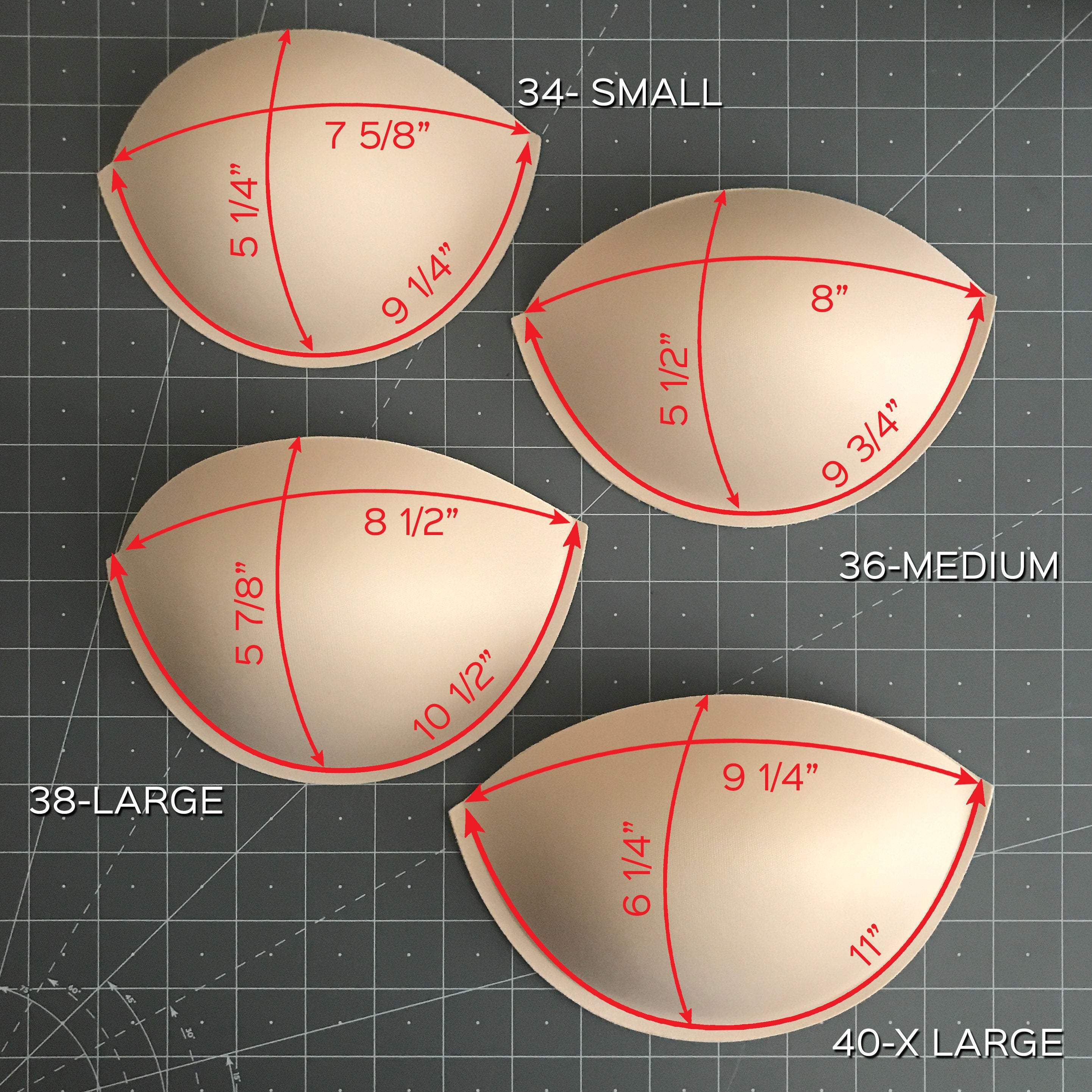 Push Up Molded Bra Cups, Almond Shaped with Seam, Inserts or Sewn In for Lingerie, Dance Costumes, Dresses or Swimwear- Sizes S, M, L, XL - Stitch Love Studio