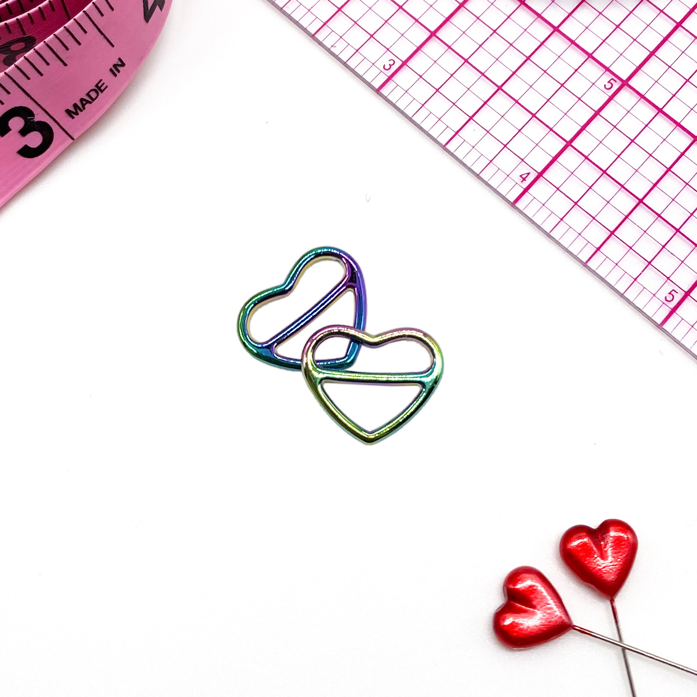 3/8" (10mm), 1/2" (12mm), 5/8" (15mm) Metal Heart-Shaped Bra Strap Sliders- Set of 2 - Stitch Love Studio