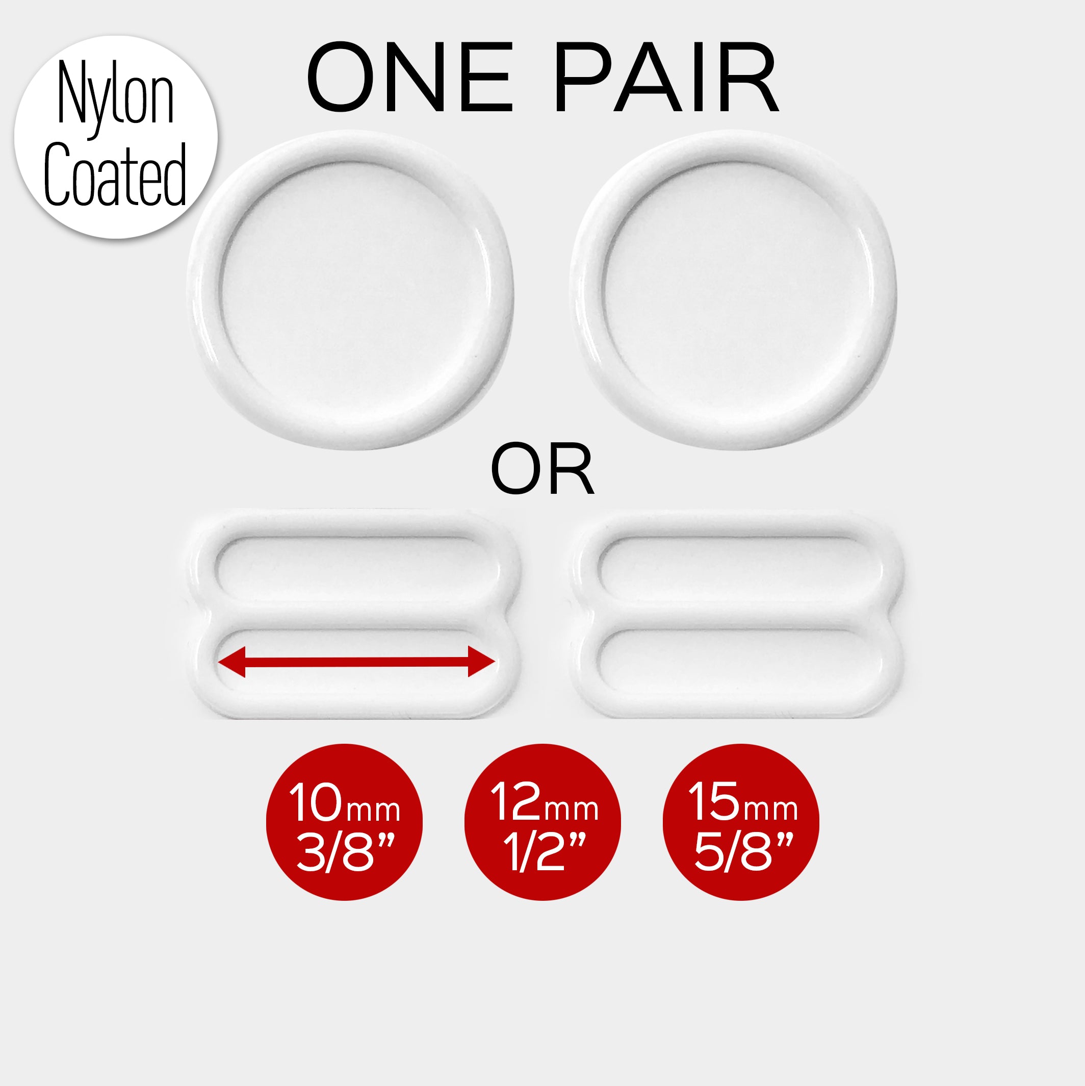 Set of 2 Rings OR 2 Sliders Bra Strap Sliders in White 3/8" (10mm), 1/2" (12mm), 5/8" (15mm) - Stitch Love Studio