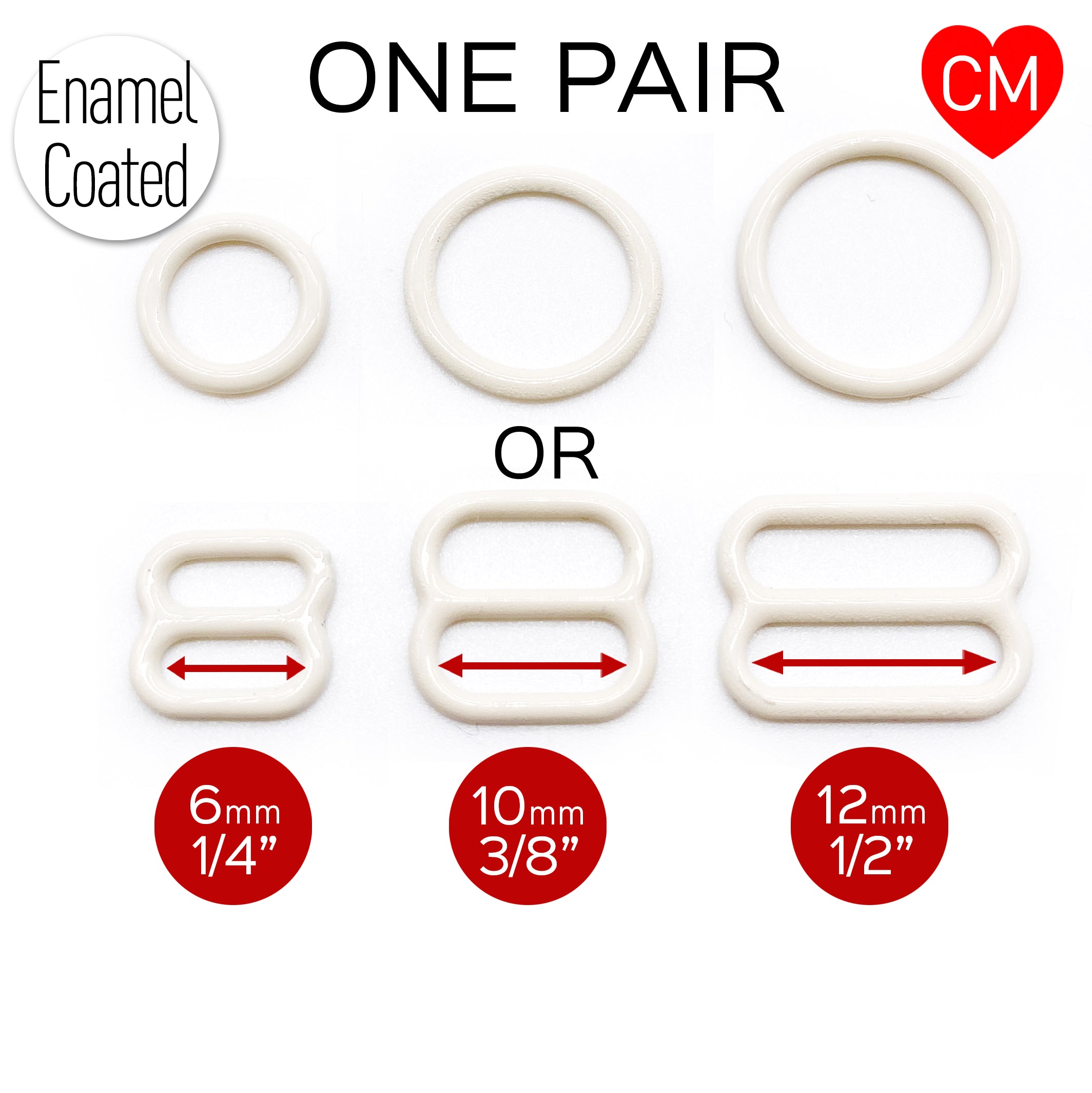 CLEARANCE- 5 Pair of Rings OR Sliders Bra Strap Sliders in Elegant Ivory for Bra making or Swimwear - 1/4"/6mm, 3/8"/10mm, 1/2"/12mm - Stitch Love Studio