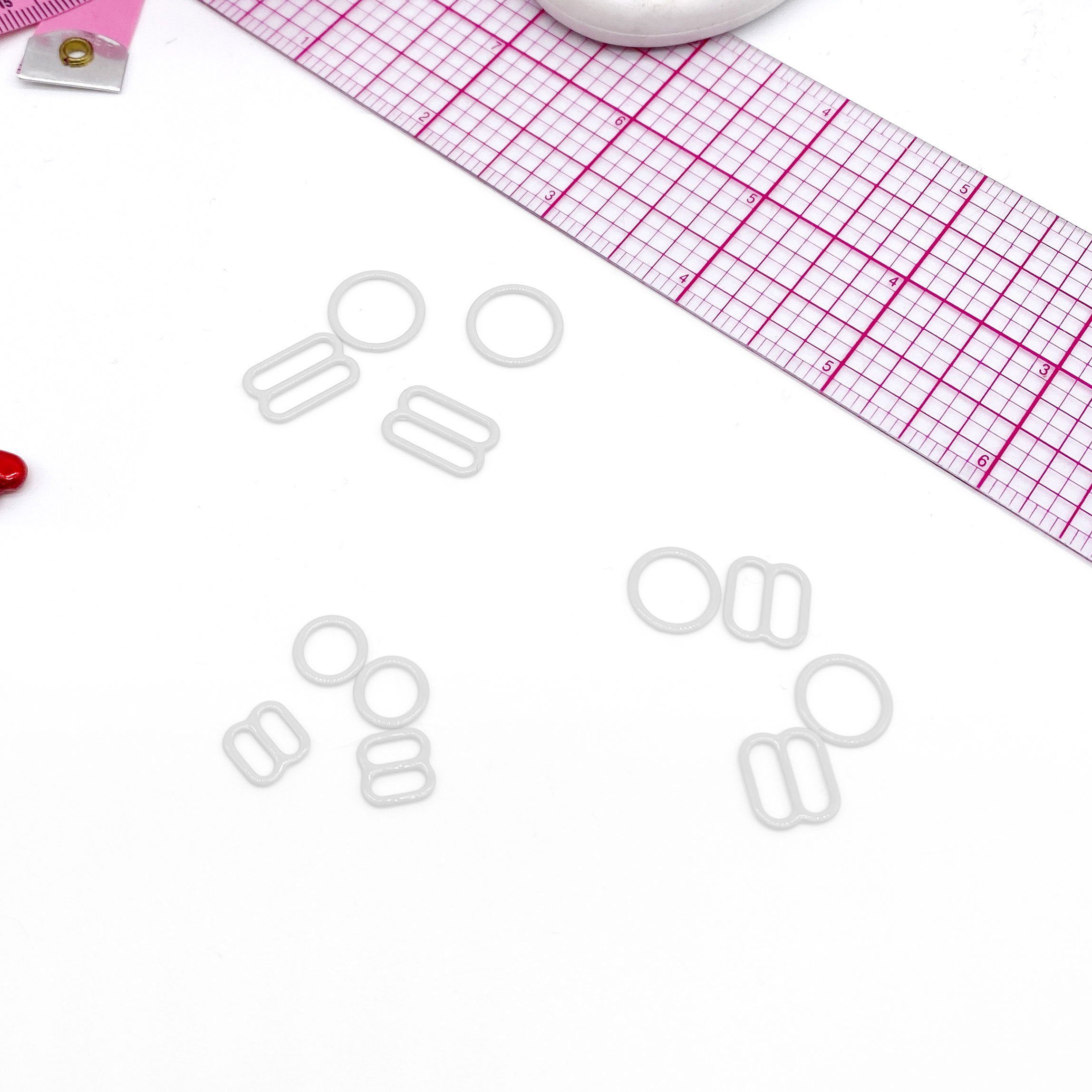 CLEARANCE- 5 Pair of Rings OR Sliders White Enamel for Bra making or Swimwear - 1/4"/6mm, 3/8"/10mm, 1/2"/12mm - Stitch Love Studio