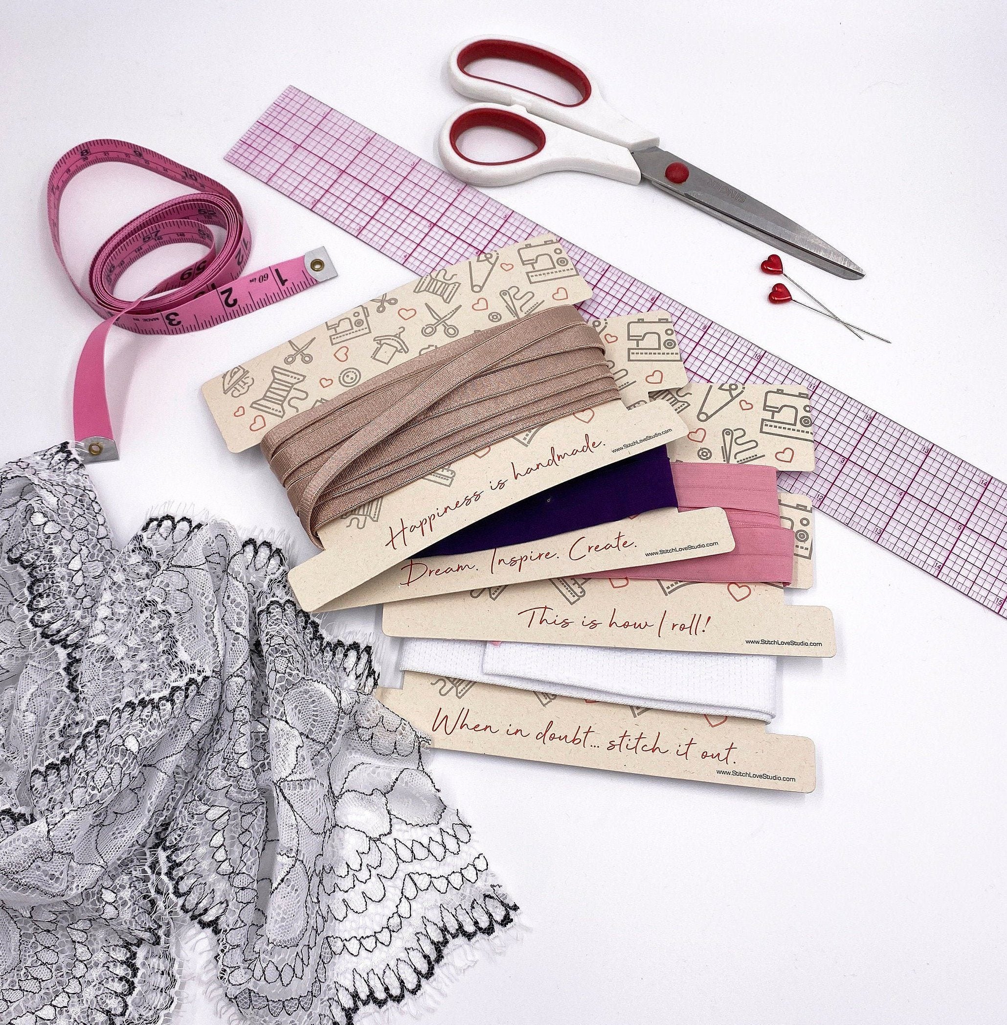 Set of 4 Elastic, Ribbon or Lace Storage Cards - Stitch Love Studio